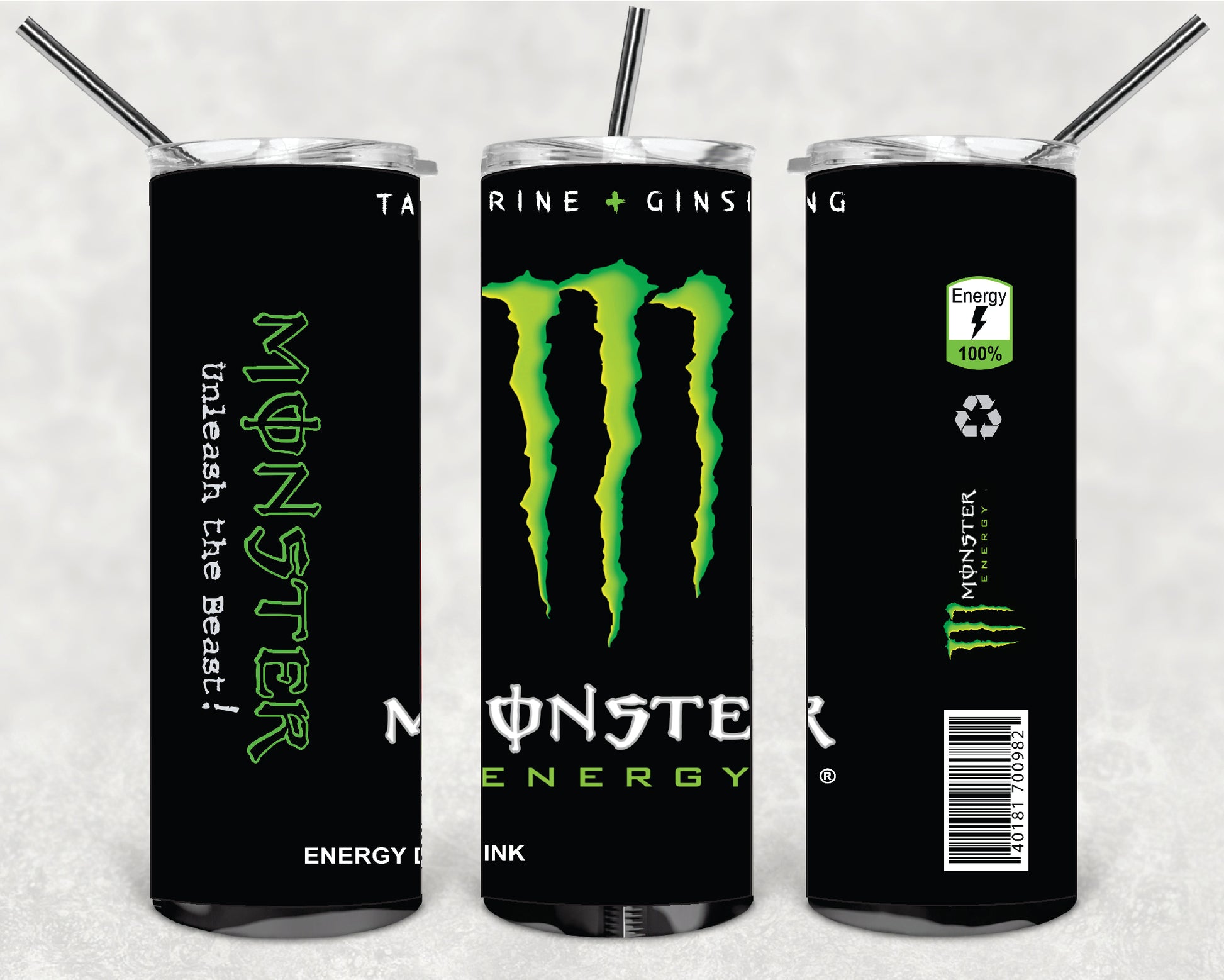 DRINK Monster Energy 20oz Stainless Steel Double Wall Skinny Tumbler With Straw (Copia)