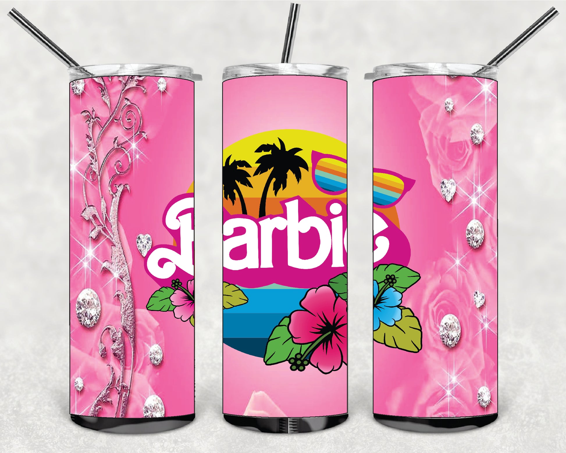 BARBIE 20oz Stainless Steel Double Wall Skinny Tumbler With Straw