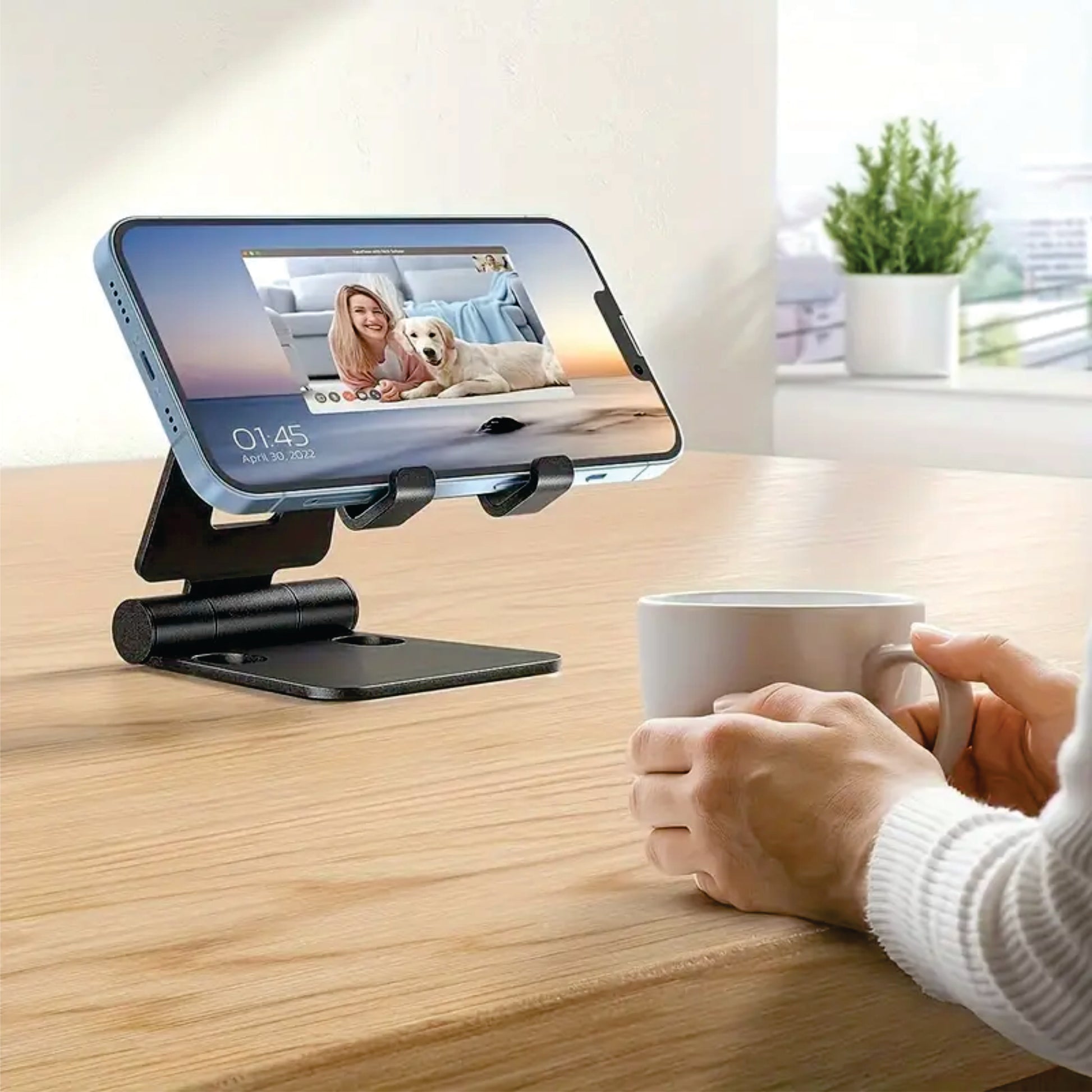 Phone Stand Folding Dual Axis Aluminum Alloy Stand Personalized color Black