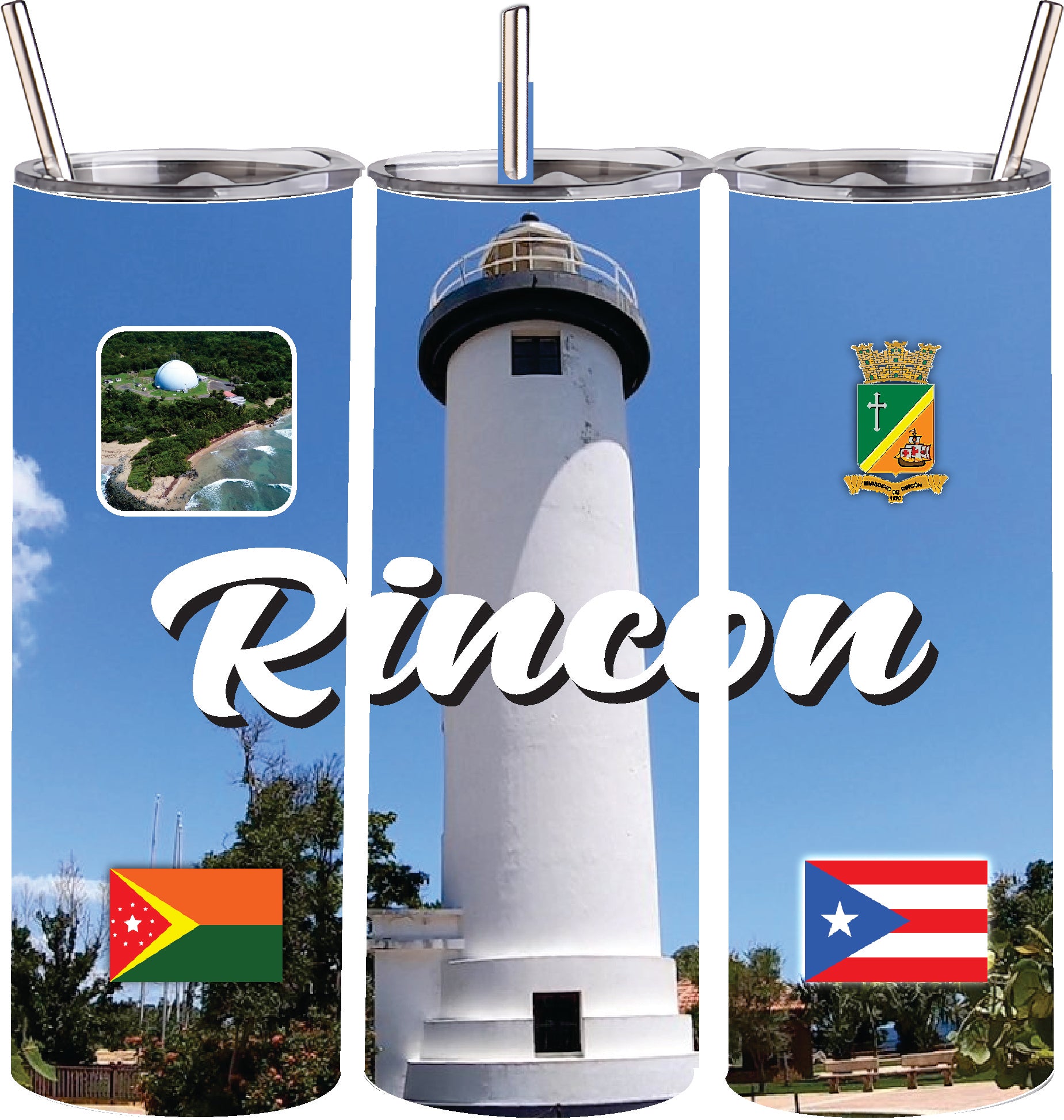 Puerto Rico and 78 Tows 20oz Double Wall S. Steel Tumbler with Straw Hot & Cold