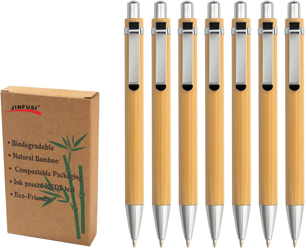 Bamboo Retractable Ballpoint Pen(12 pack),Black ink 1mm Sustainable Pens for Journaling Writing Office Supplies Eco Friendly Products Pick and Promo