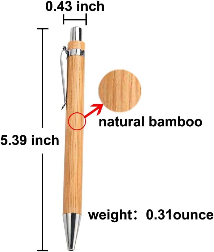 Bamboo Retractable Ballpoint Pen(12 pack),Black ink 1mm Sustainable Pens for Journaling Writing Office Supplies Eco Friendly Products Pick and Promo