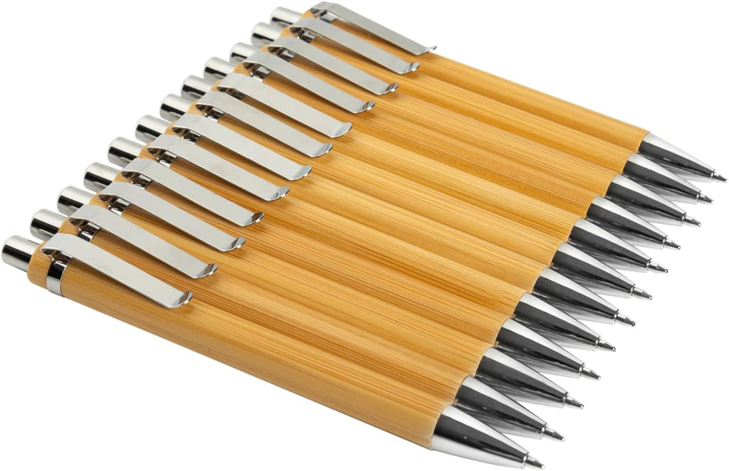 Bamboo Retractable Ballpoint Pen(12 pack),Black ink 1mm Sustainable Pens for Journaling Writing Office Supplies Eco Friendly Products Pick and Promo