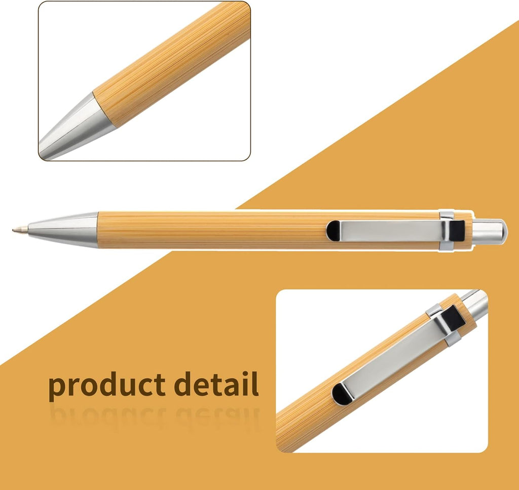 Bamboo Retractable Ballpoint Pen(12 pack),Black ink 1mm Sustainable Pens for Journaling Writing Office Supplies Eco Friendly Products Pick and Promo