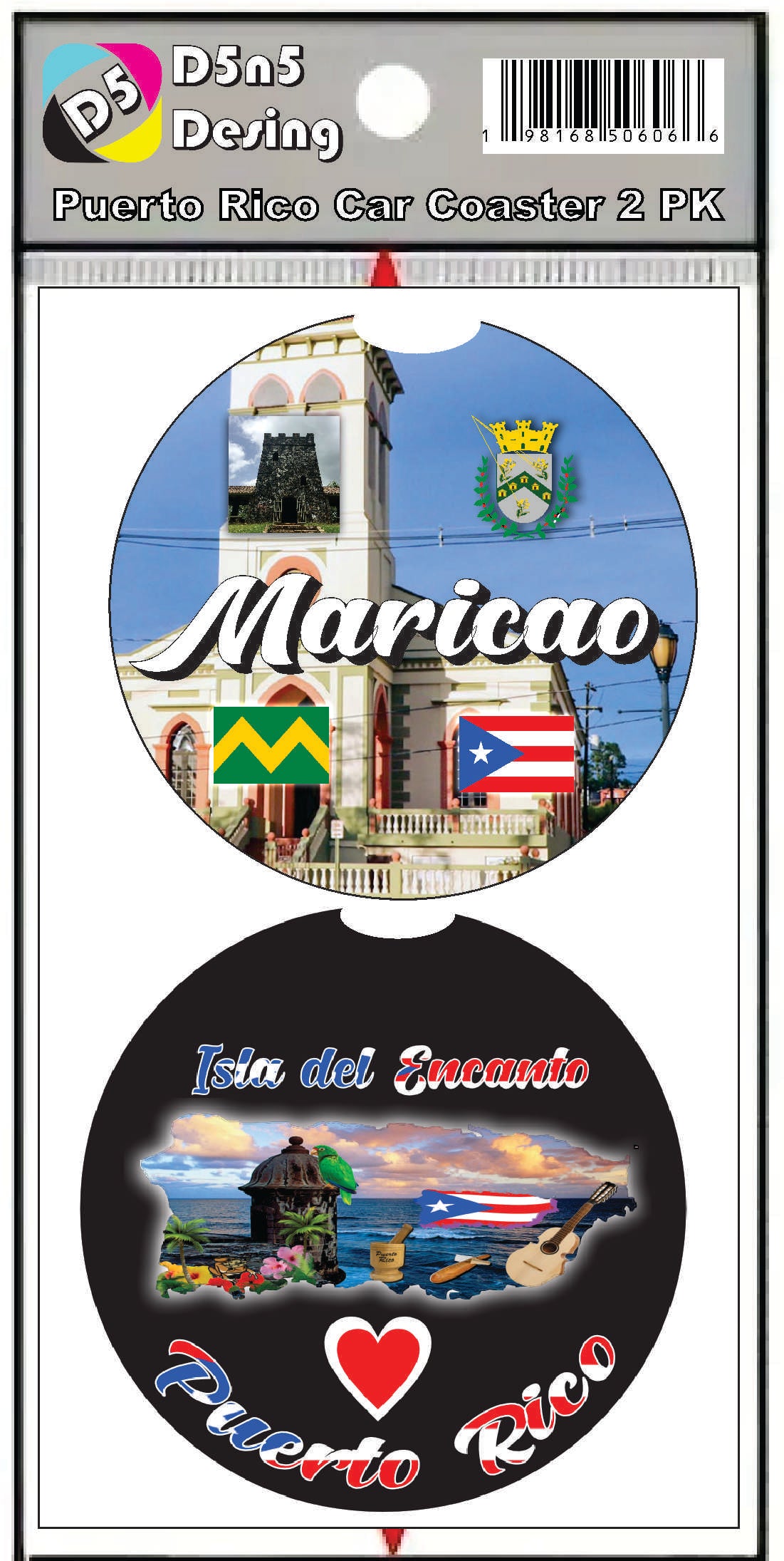 Puerto Rico and 78 Towns 2pc Rubber Car Coaster PRS