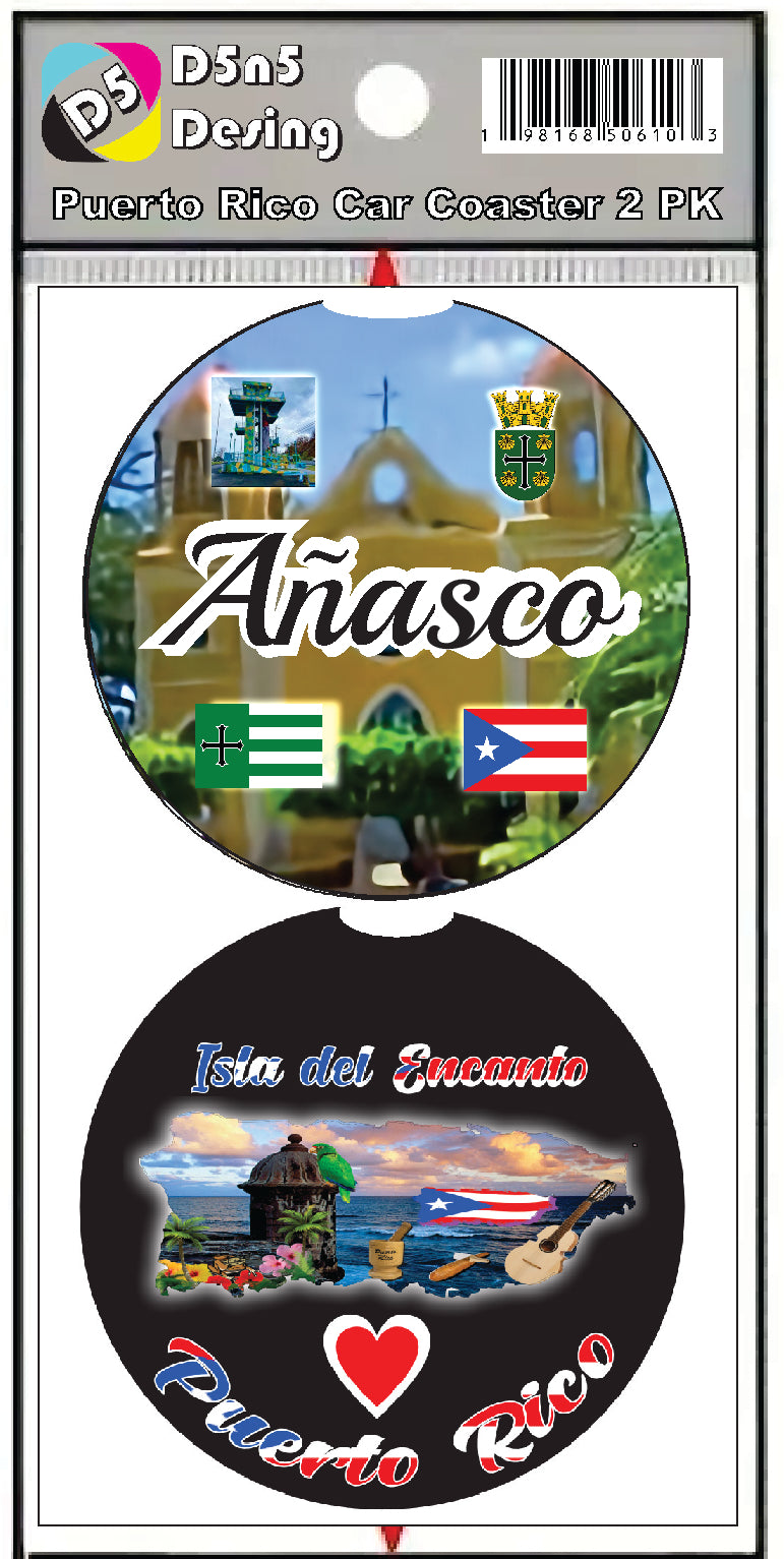 Puerto Rico and 78 Towns 2pc Rubber Car Coaster PRS
