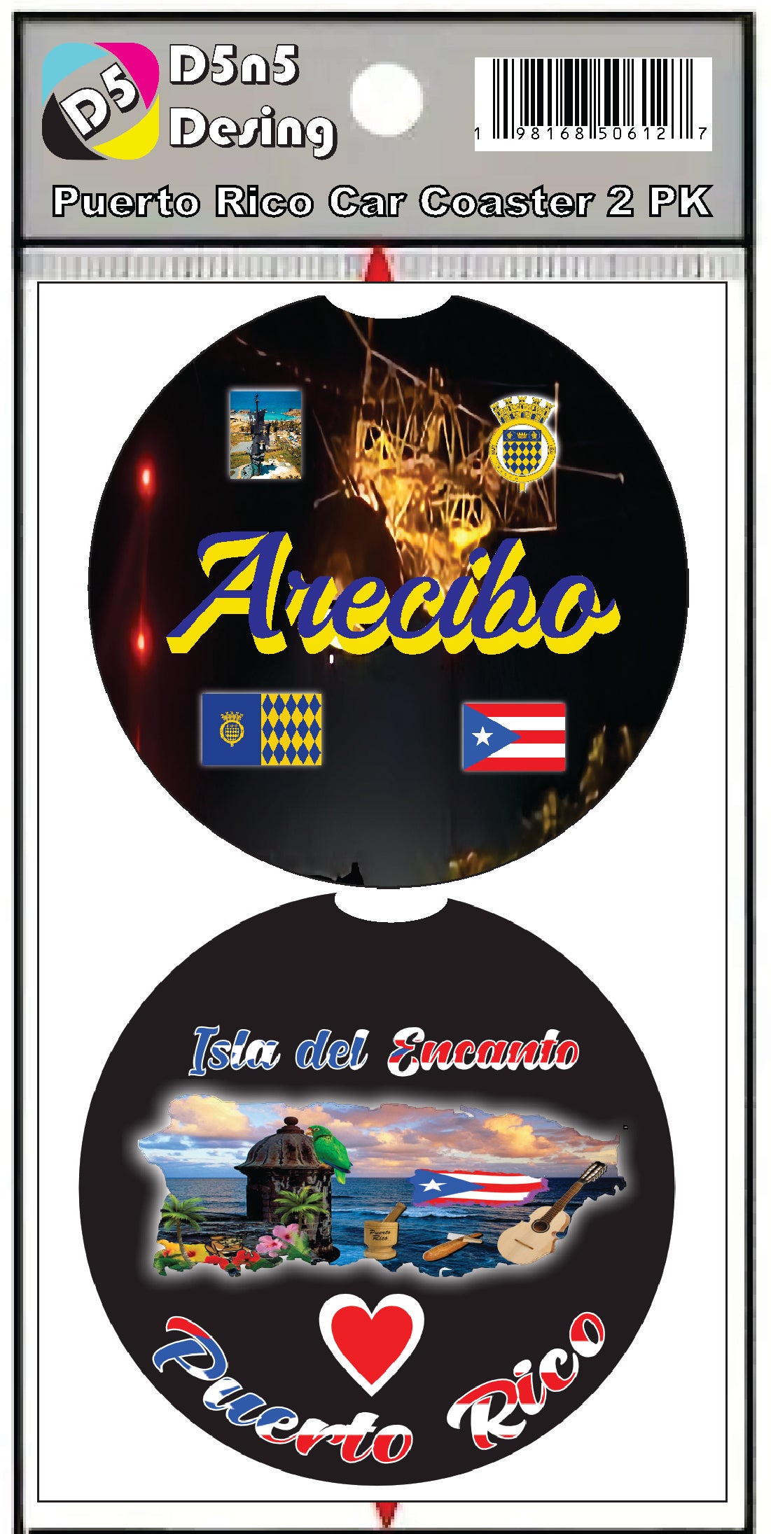 Puerto Rico and 78 Towns 2pc Rubber Car Coaster PRS