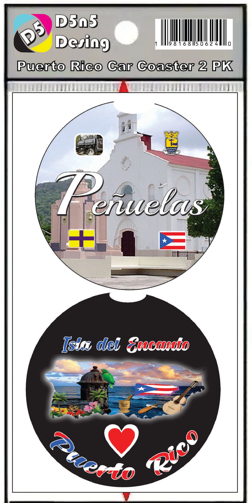 Puerto Rico and 78 Towns 2pc Rubber Car Coaster PRS