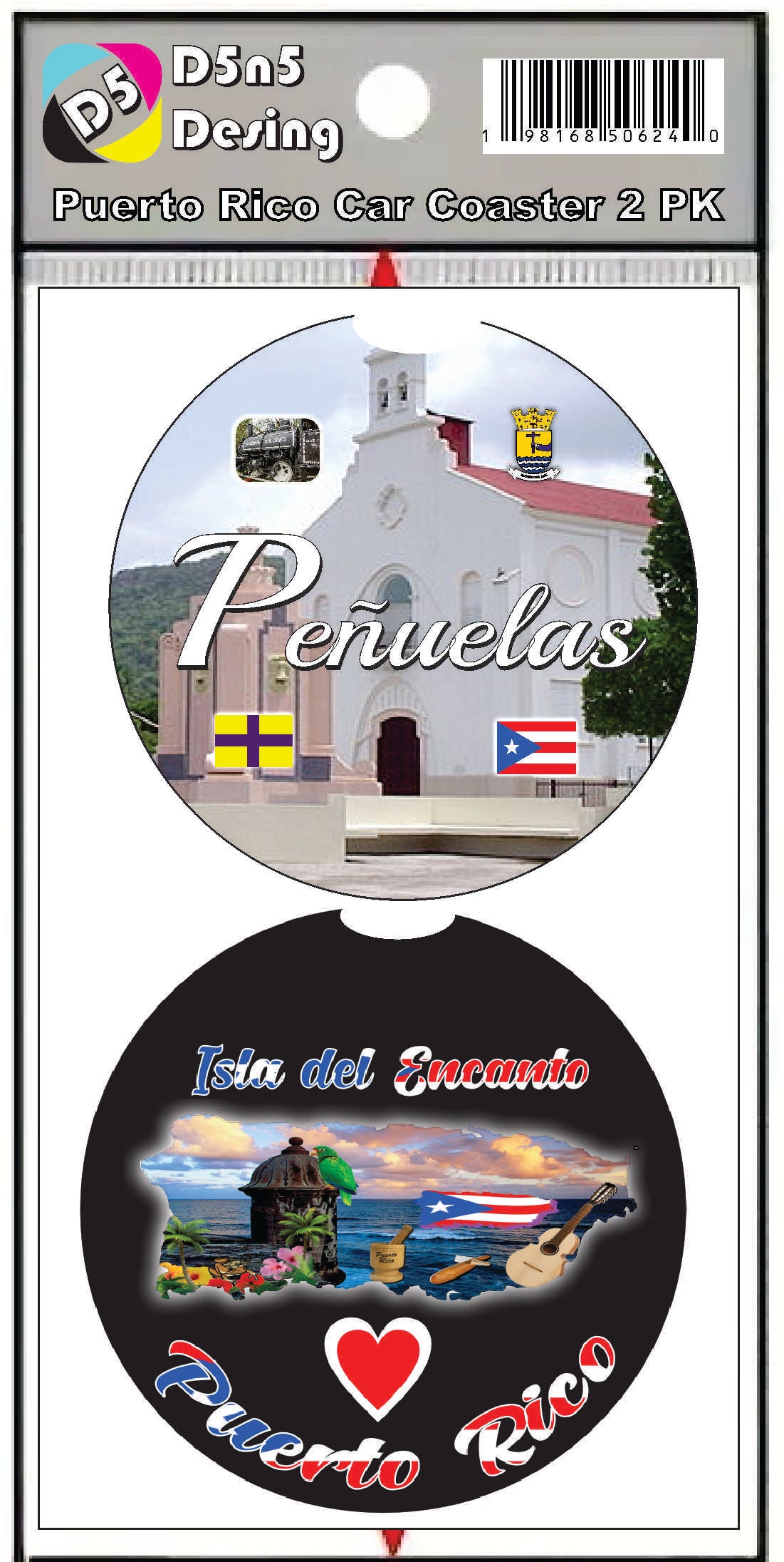 Puerto Rico and 78 Towns 2pc Rubber Car Coaster PRS