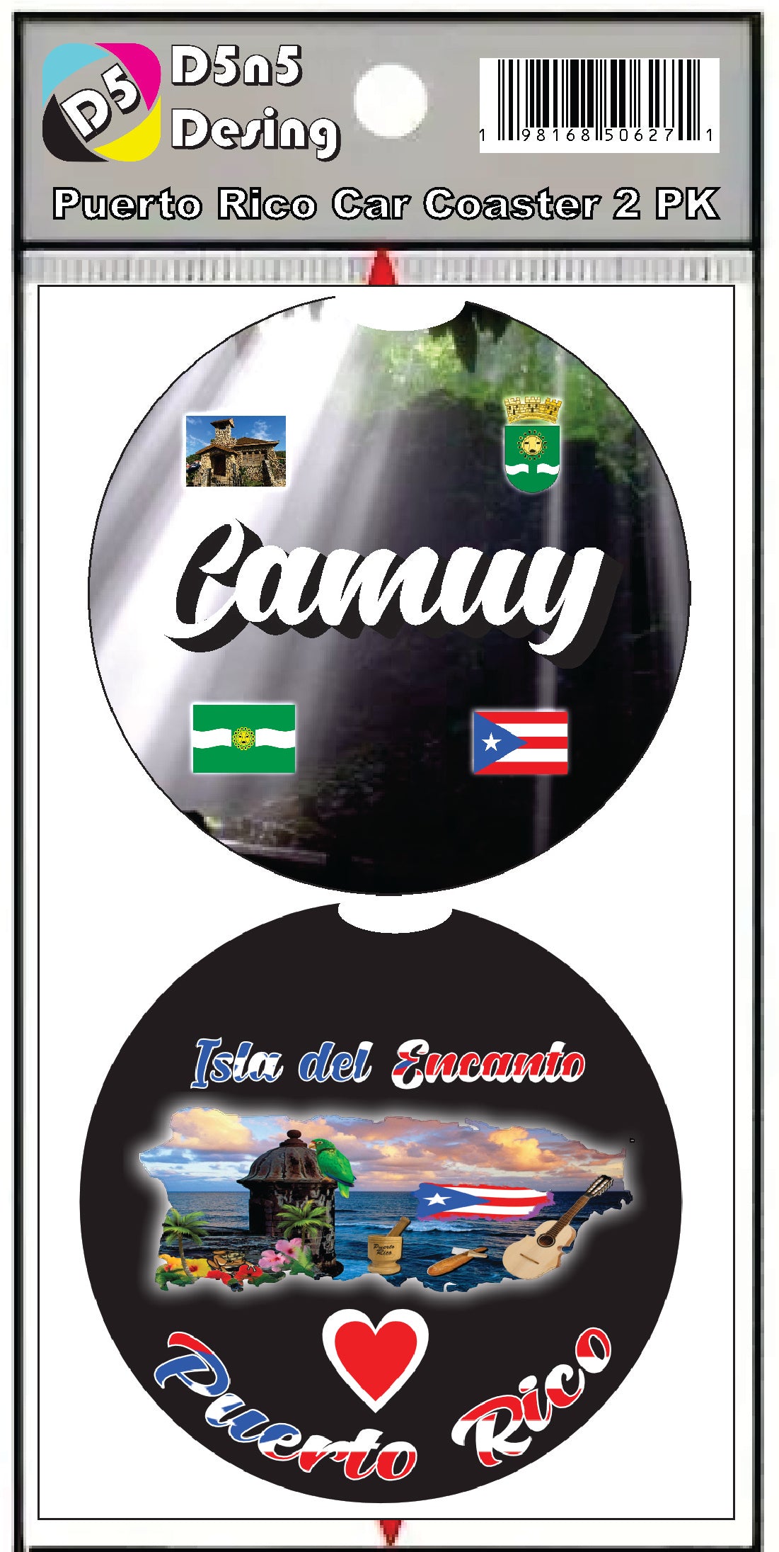 Puerto Rico and 78 Towns 2pc Rubber Car Coaster PRS