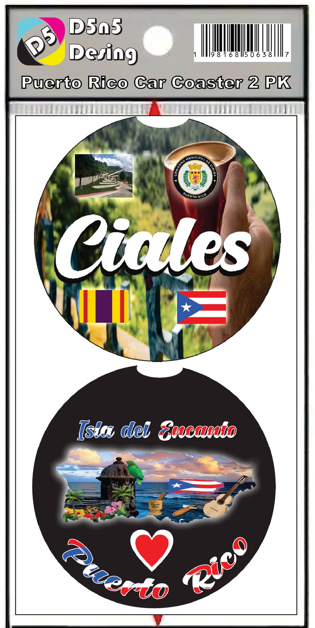 Puerto Rico and 78 Towns 2pc Rubber Car Coaster PRS