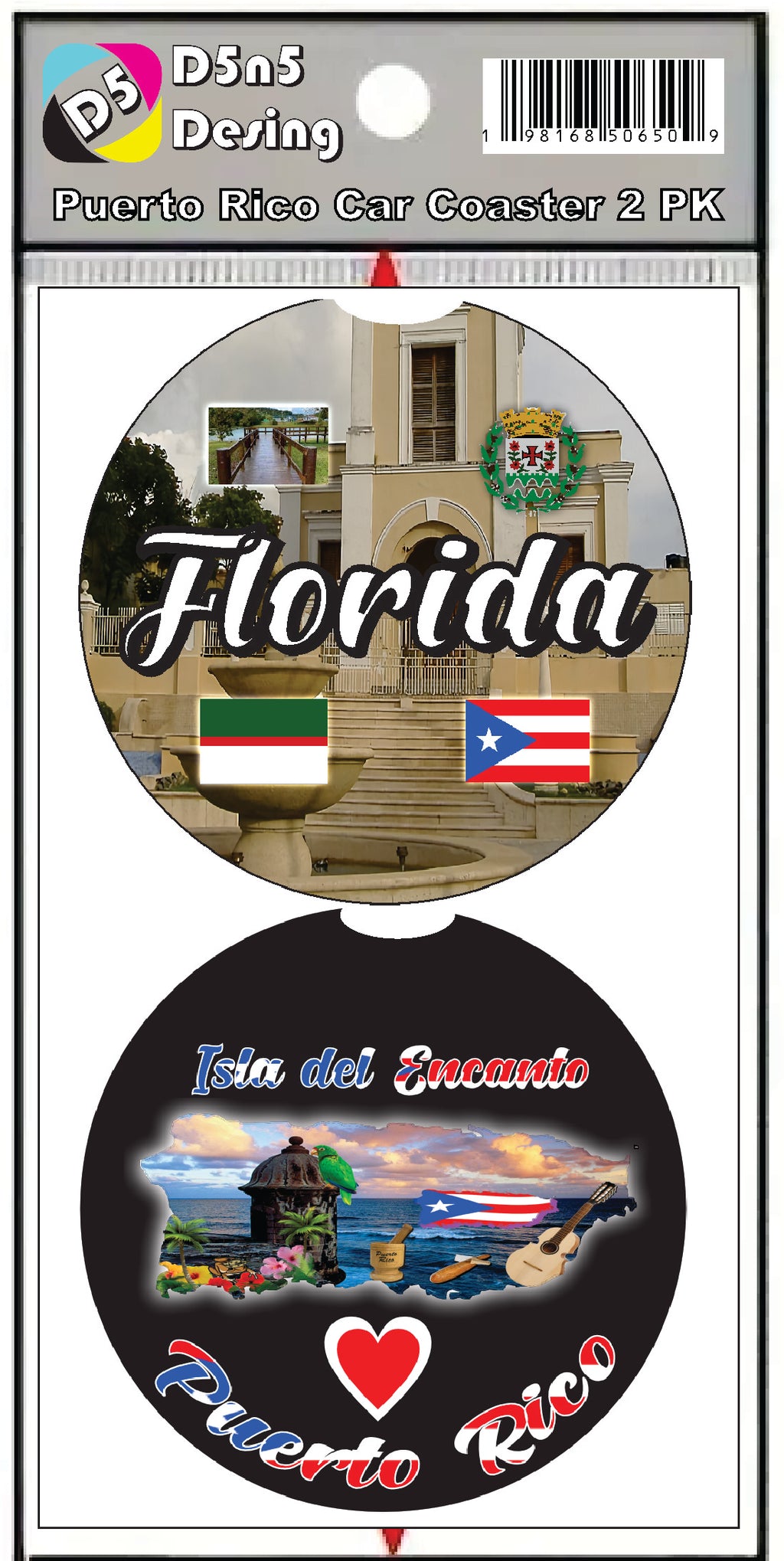 Puerto Rico and 78 Towns 2pc Rubber Car Coaster PRS