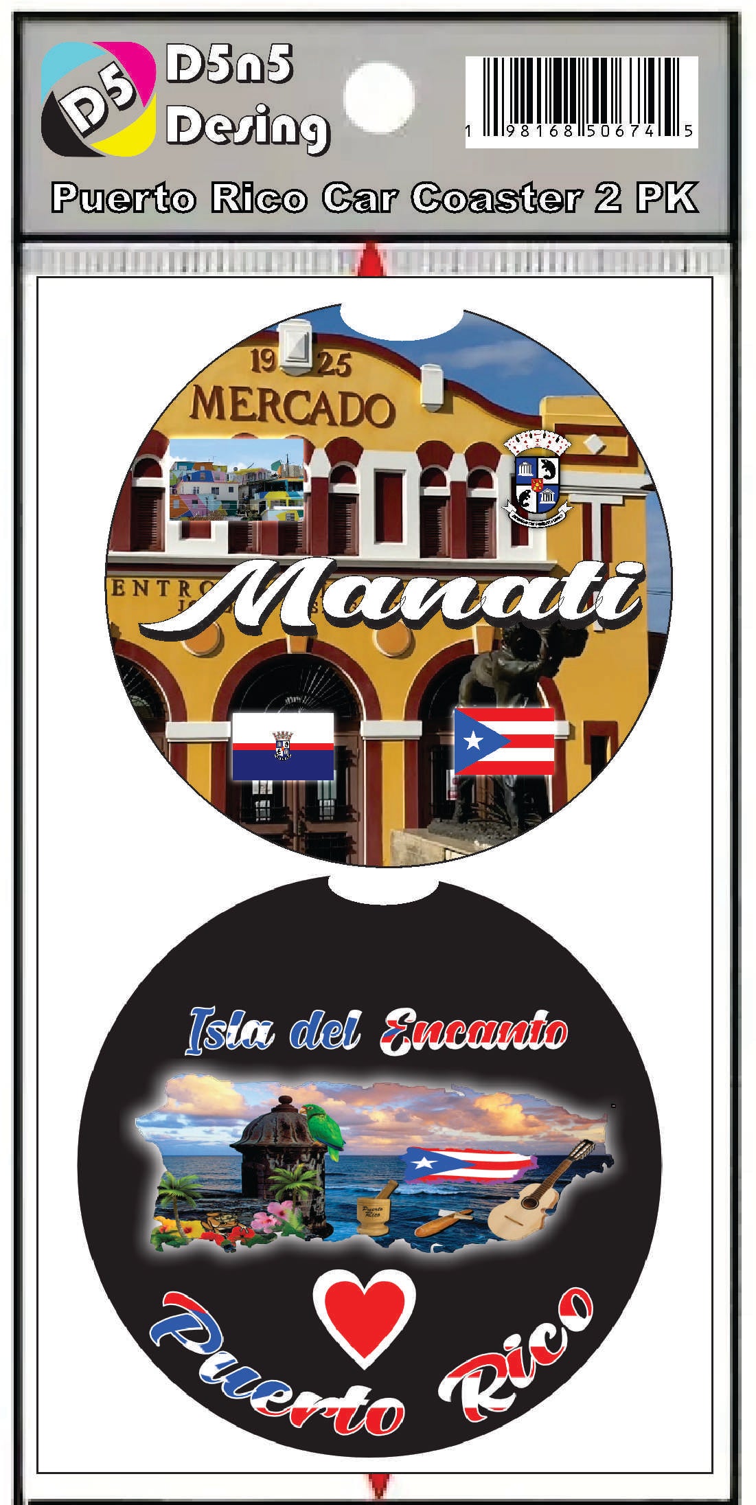 Puerto Rico and 78 Towns 2pc Rubber Car Coaster PRS