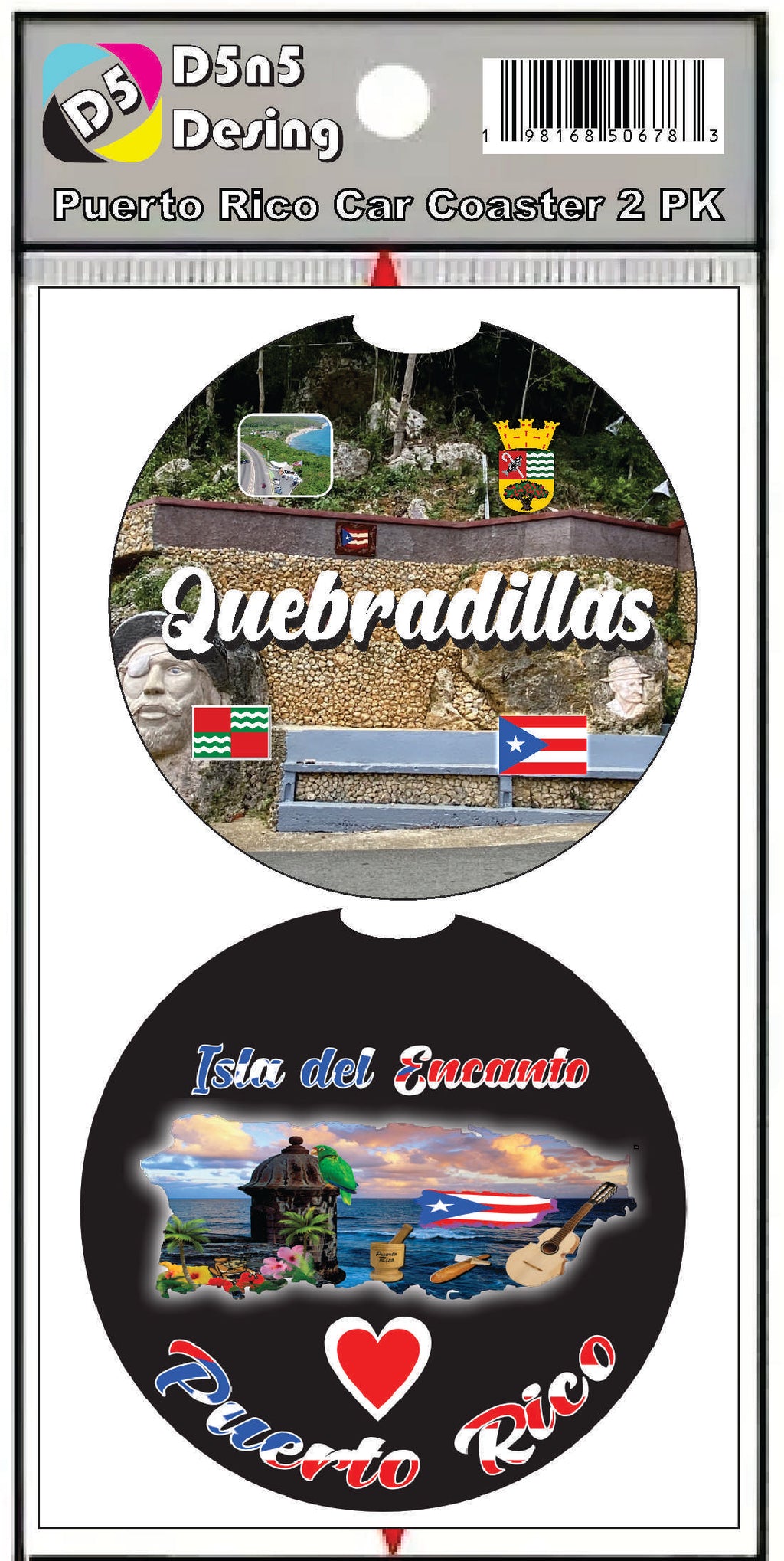 Puerto Rico and 78 Towns 2pc Rubber Car Coaster PRS