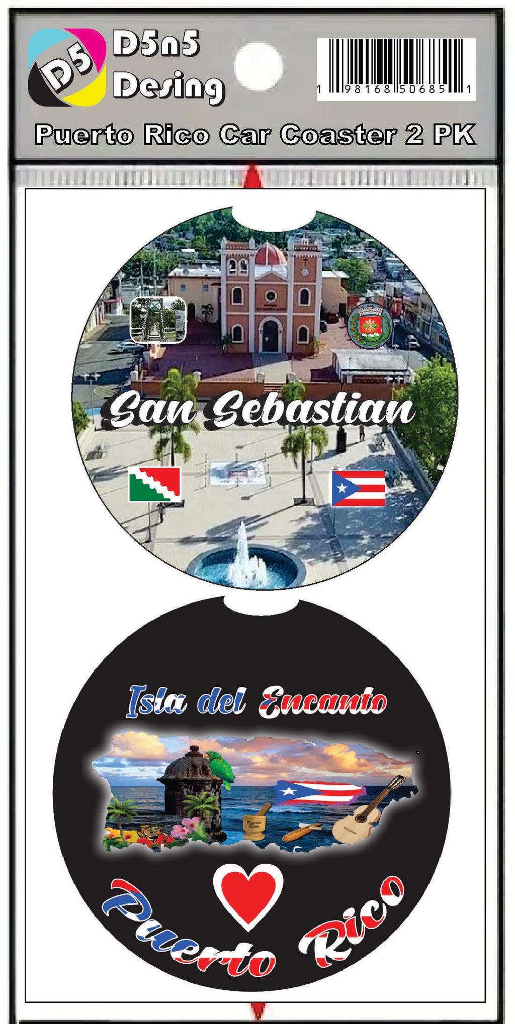 Puerto Rico and 78 Towns 2pc Rubber Car Coaster PRS
