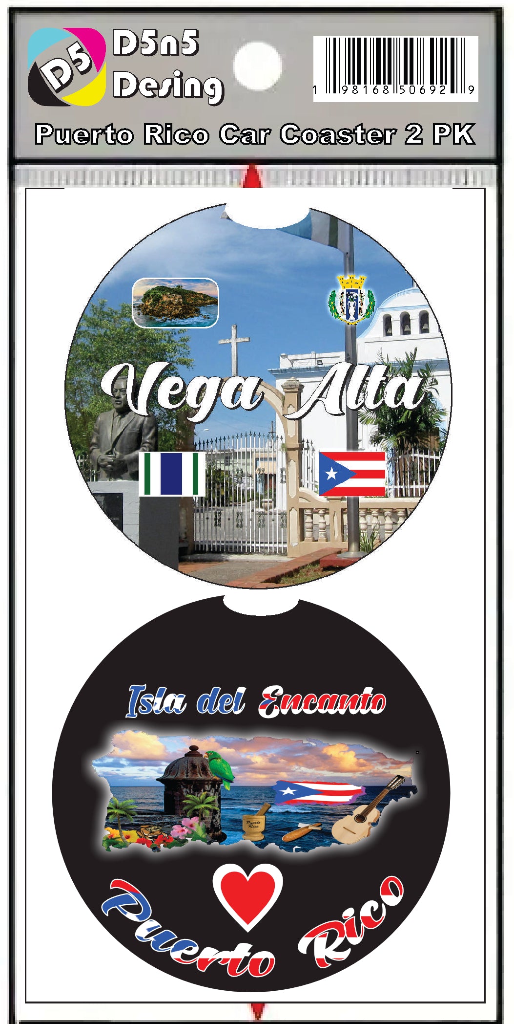 Puerto Rico and 78 Towns 2pc Rubber Car Coaster PRS