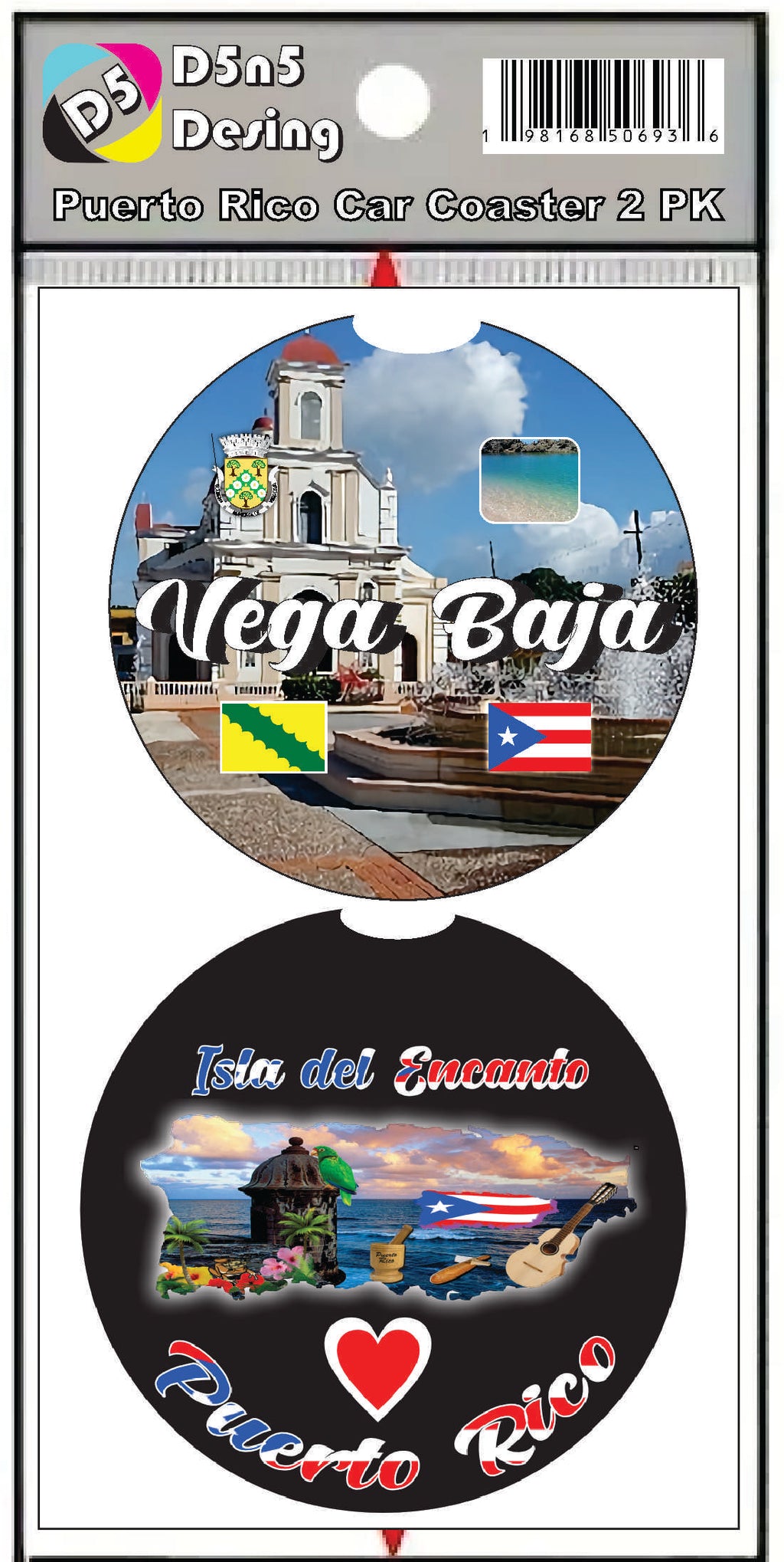Puerto Rico and 78 Towns 2pc Rubber Car Coaster PRS