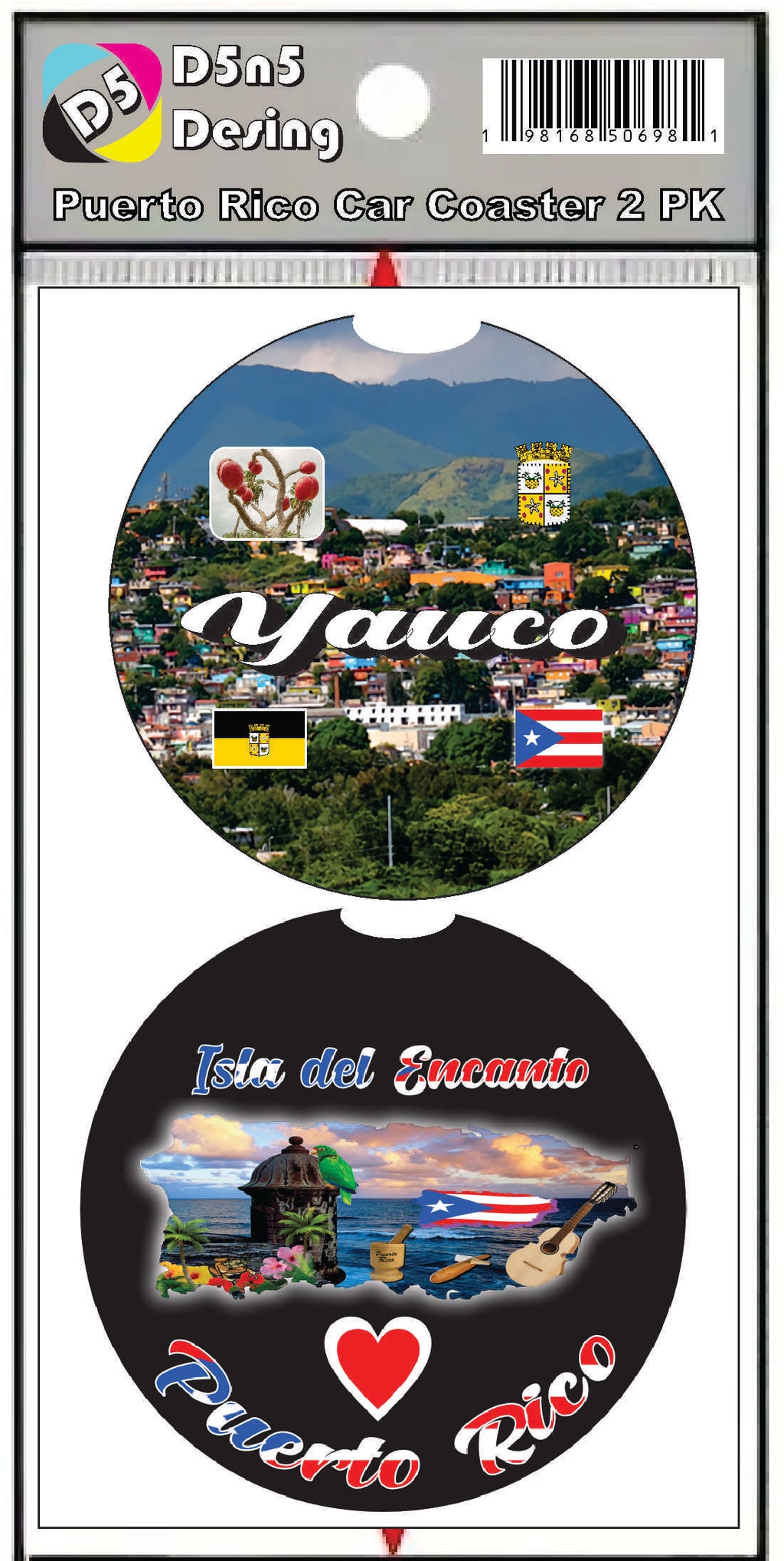 Puerto Rico and 78 Towns 2pc Rubber Car Coaster PRS