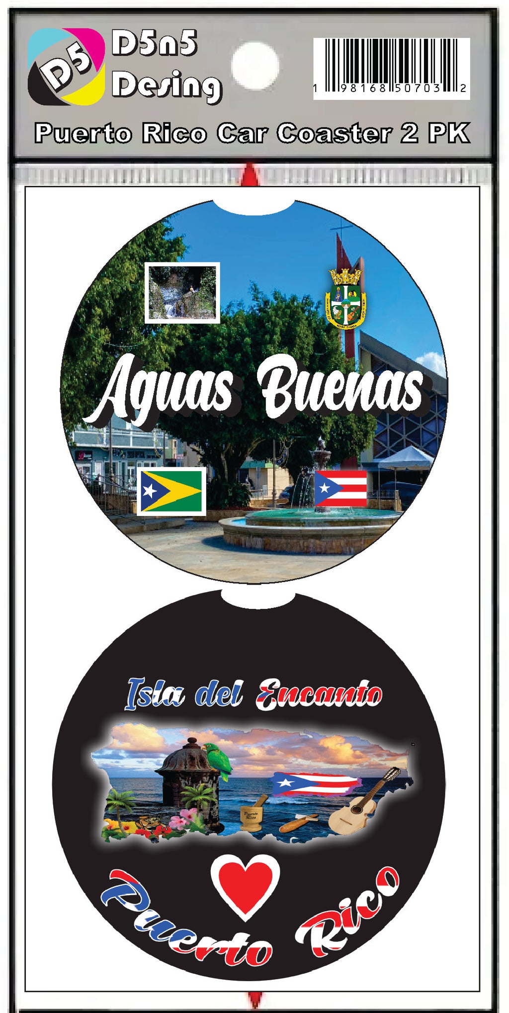 Puerto Rico and 78 Towns 2pc Rubber Car Coaster PRS
