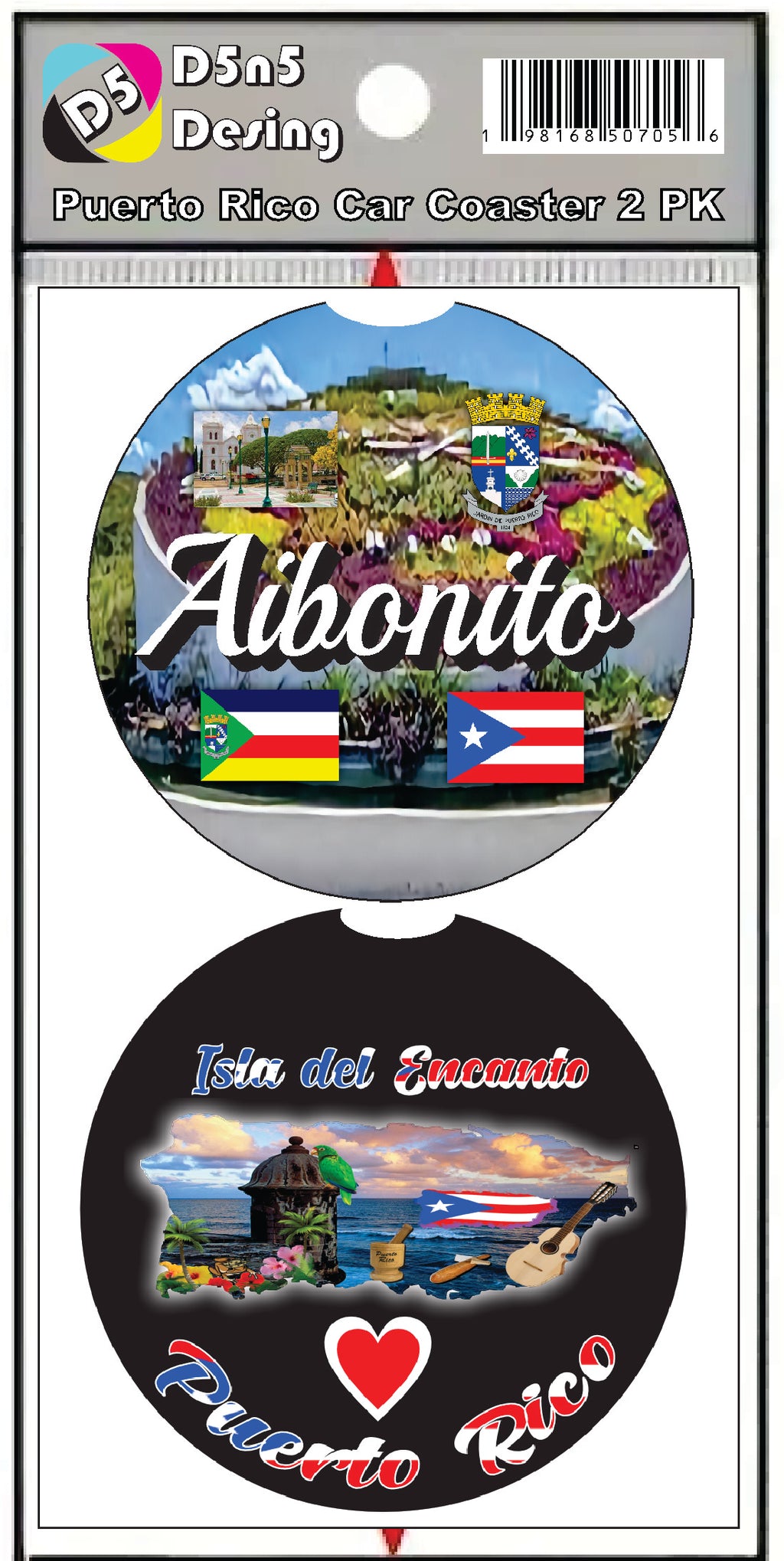 Puerto Rico and 78 Towns 2pc Rubber Car Coaster PRS
