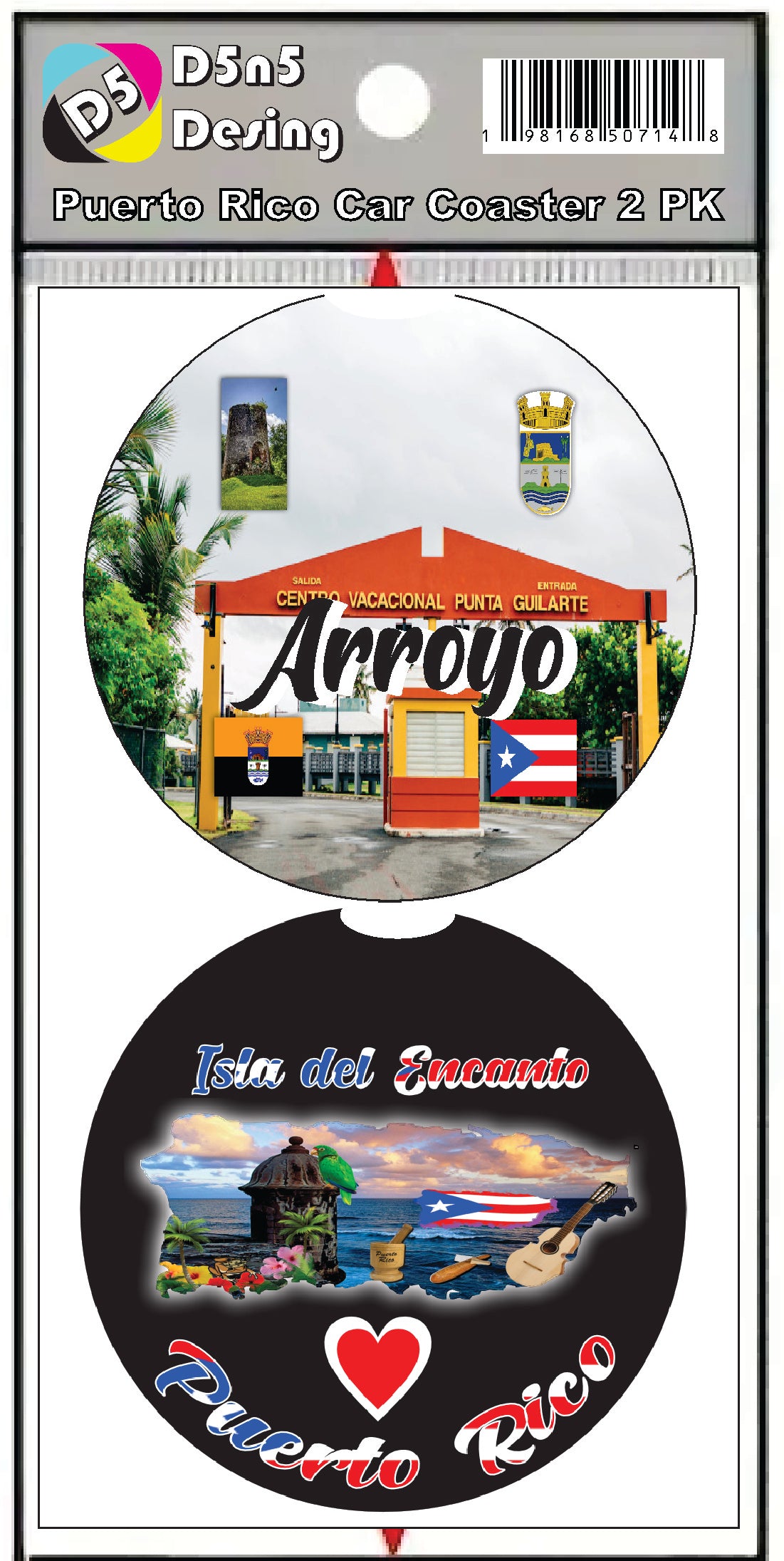 Puerto Rico and 78 Towns 2pc Rubber Car Coaster PRS