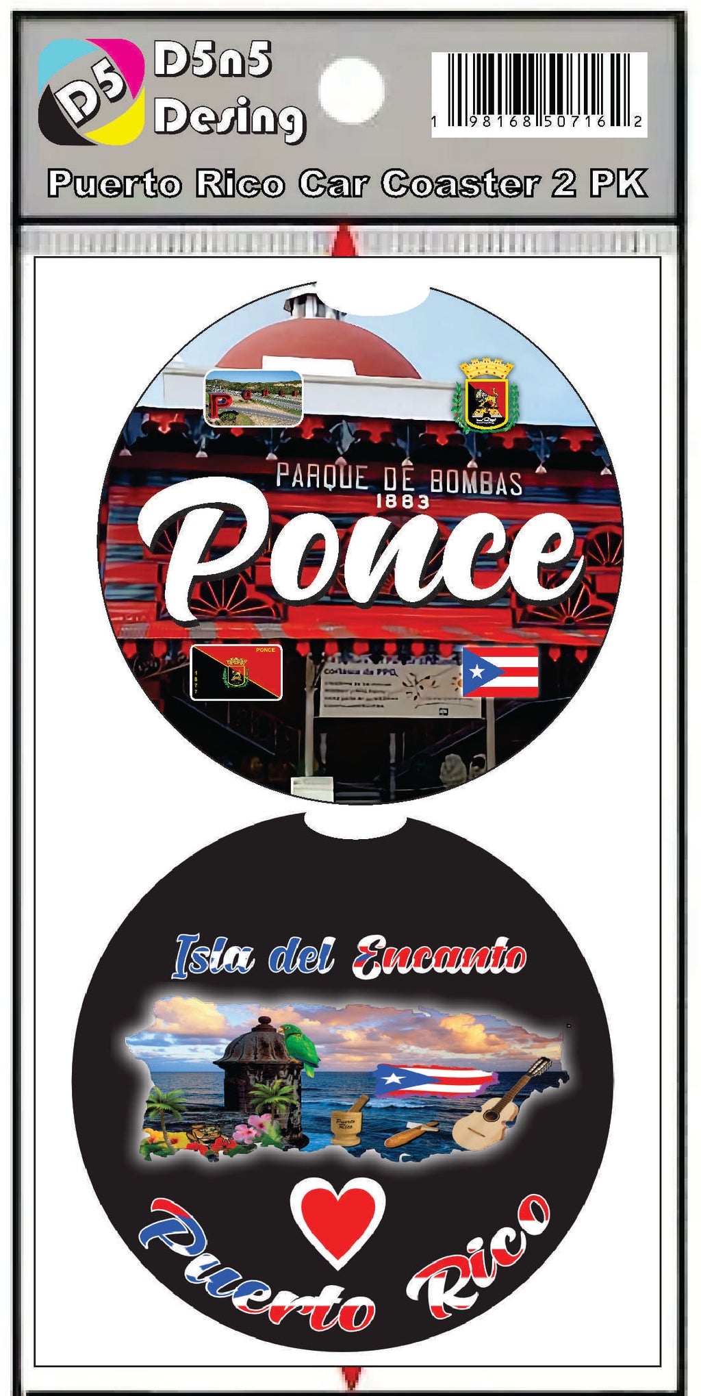 Puerto Rico and 78 Towns 2pc Rubber Car Coaster PRS