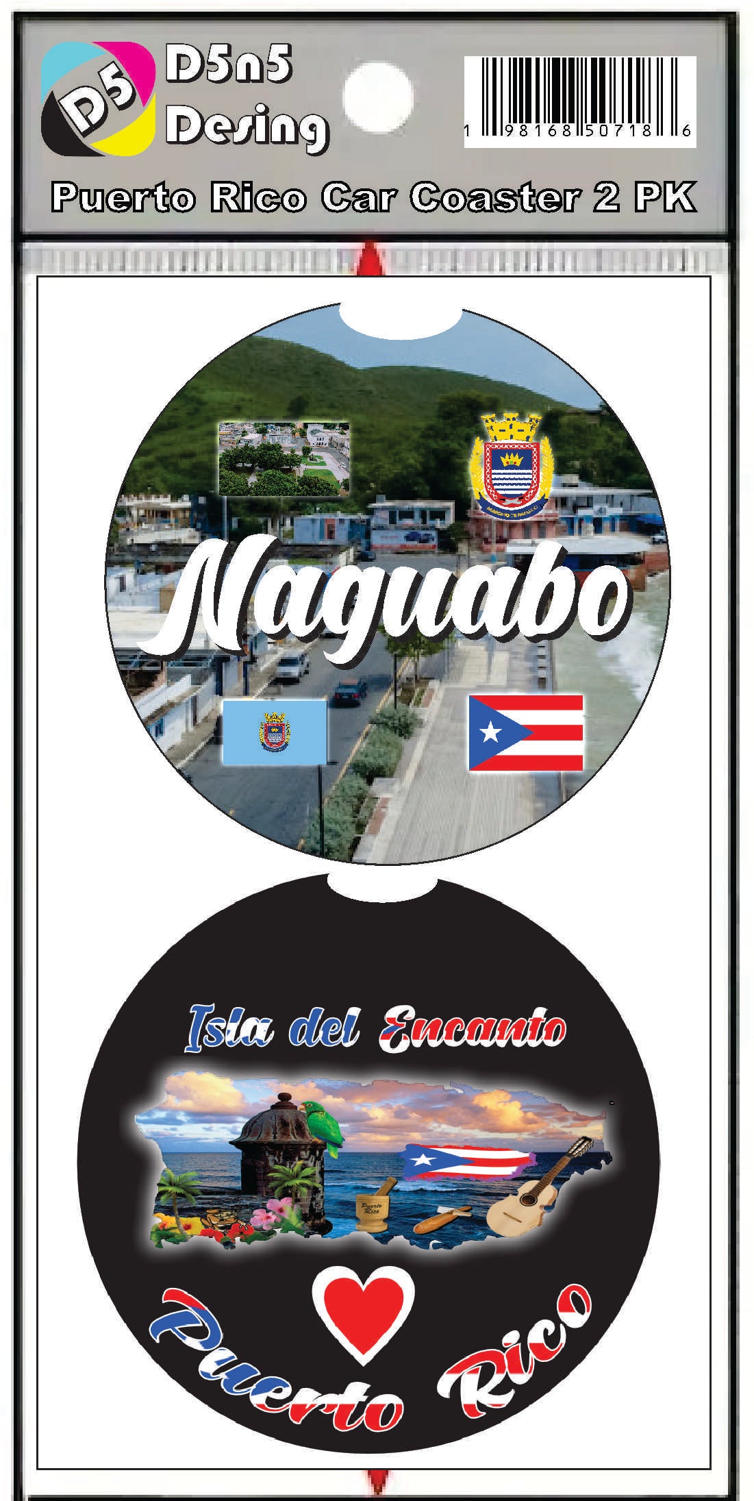 Puerto Rico and 78 Towns 2pc Rubber Car Coaster PRS