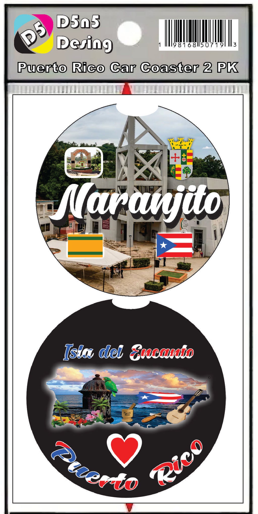 Puerto Rico and 78 Towns 2pc Rubber Car Coaster PRS