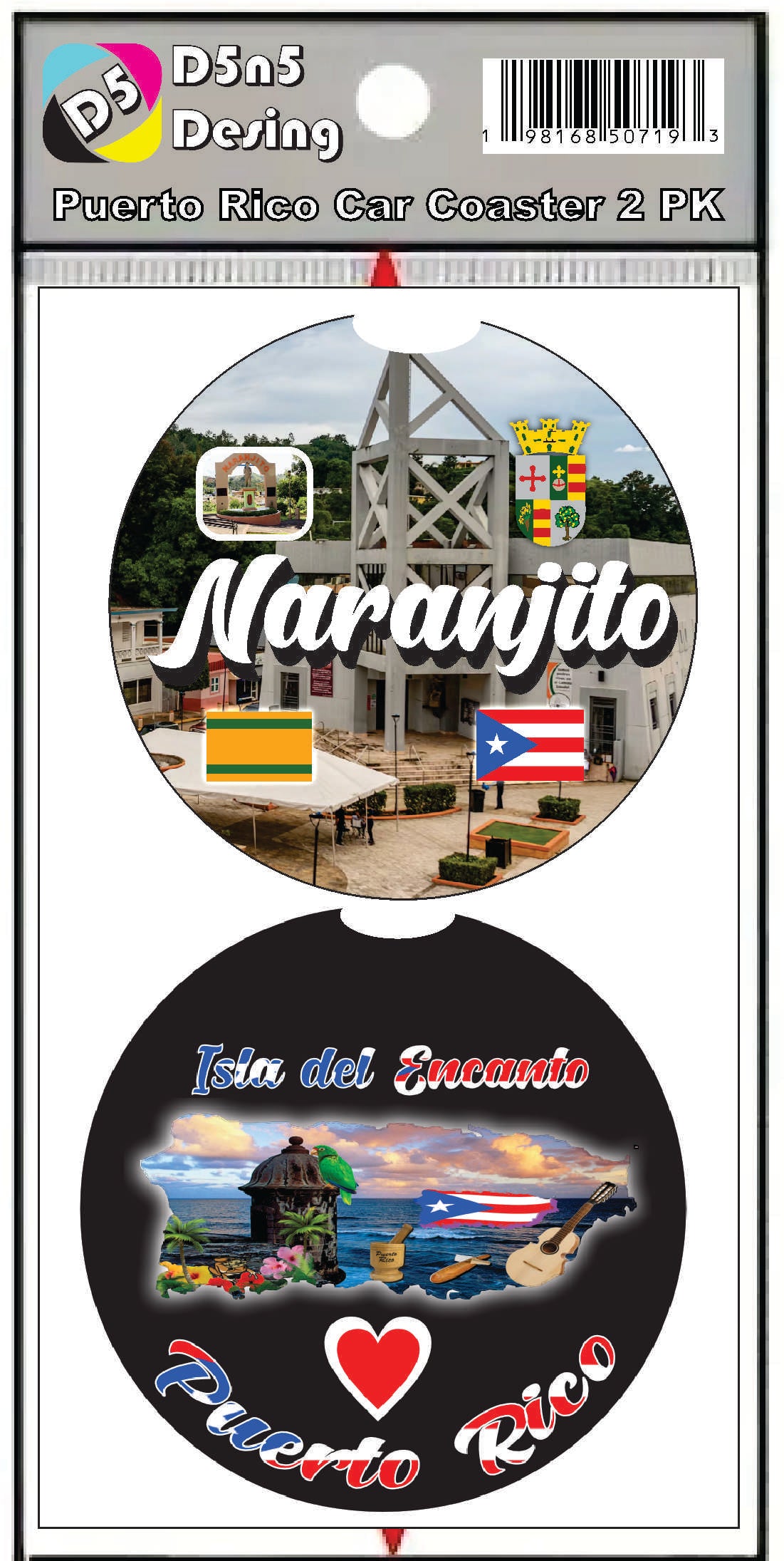 Puerto Rico and 78 Towns 2pc Rubber Car Coaster PRS