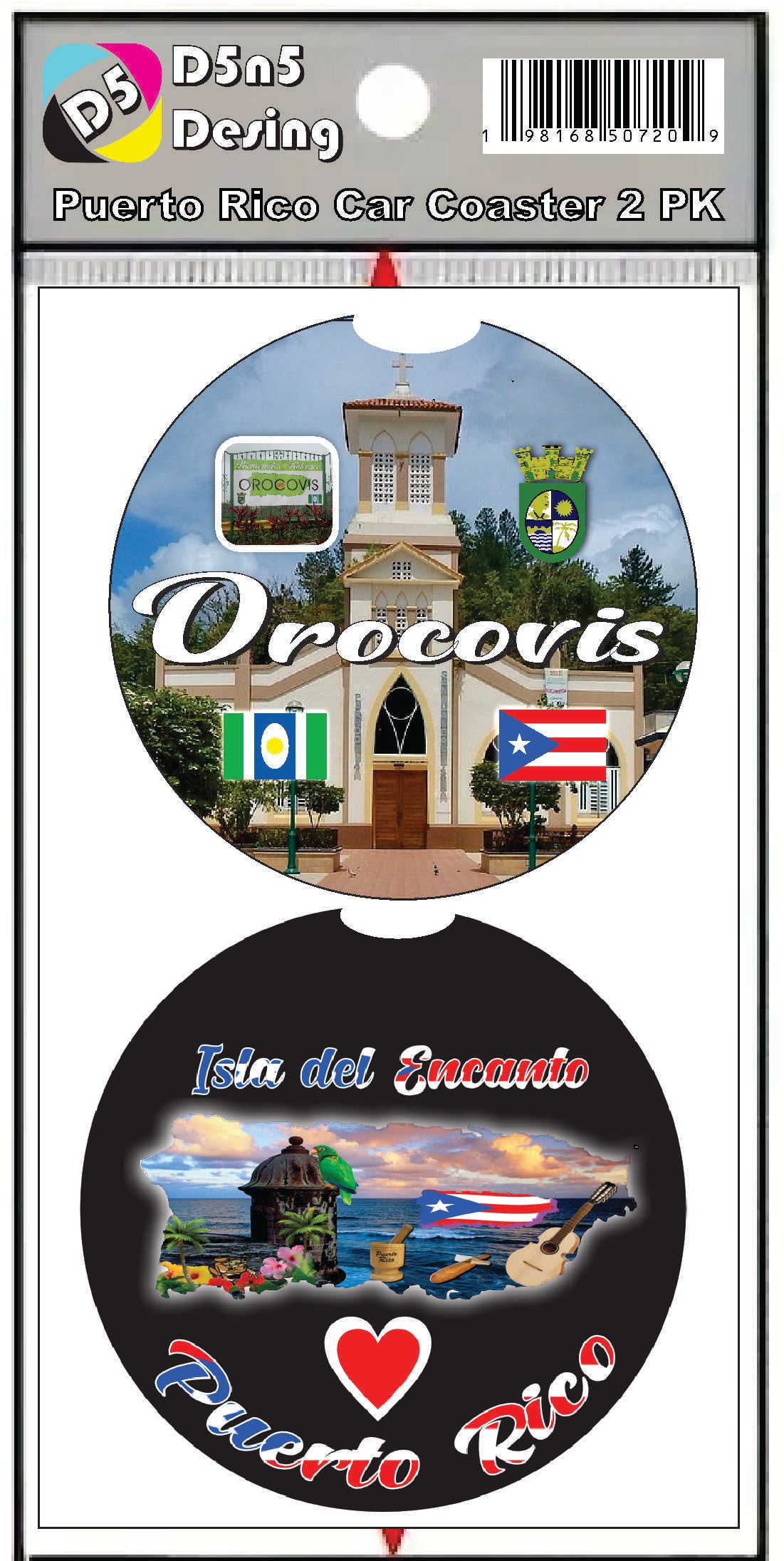 Puerto Rico and 78 Towns 2pc Rubber Car Coaster PRS