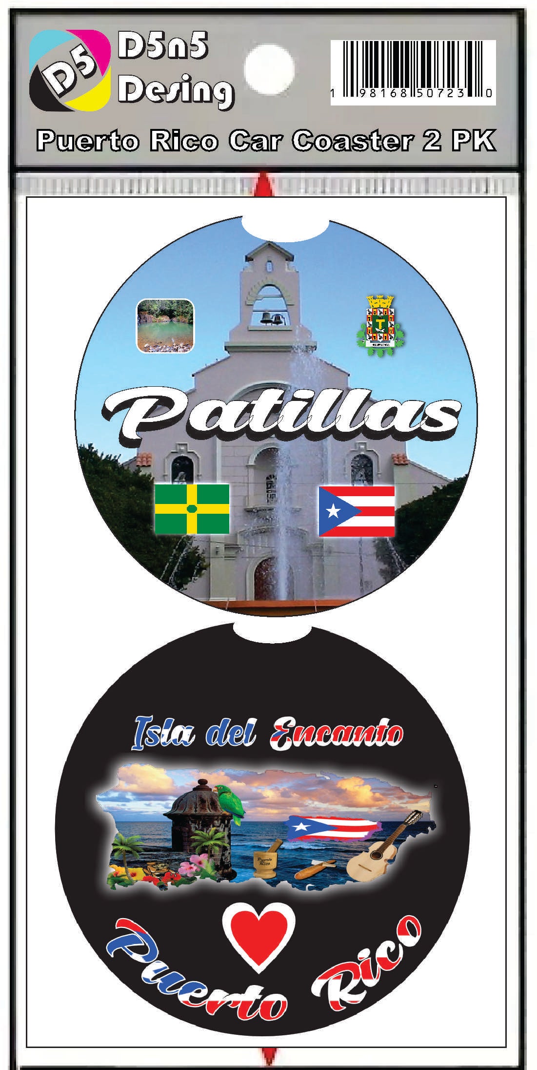Puerto Rico and 78 Towns 2pc Rubber Car Coaster PRS