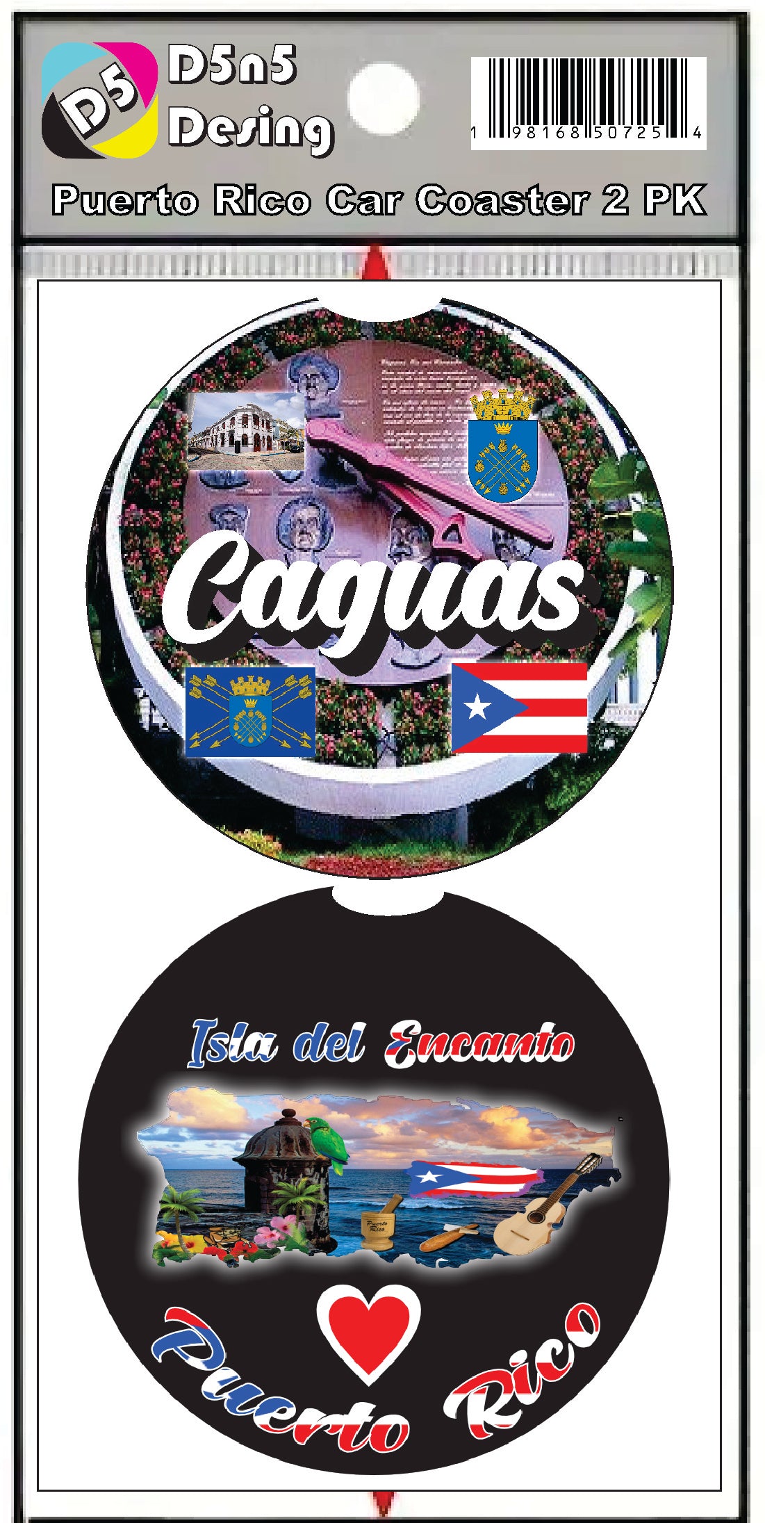 Puerto Rico and 78 Towns 2pc Rubber Car Coaster PRS