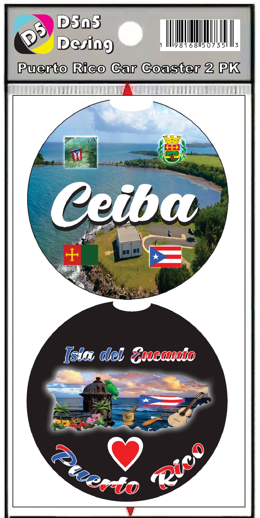 Puerto Rico and 78 Towns 2pc Rubber Car Coaster PRS