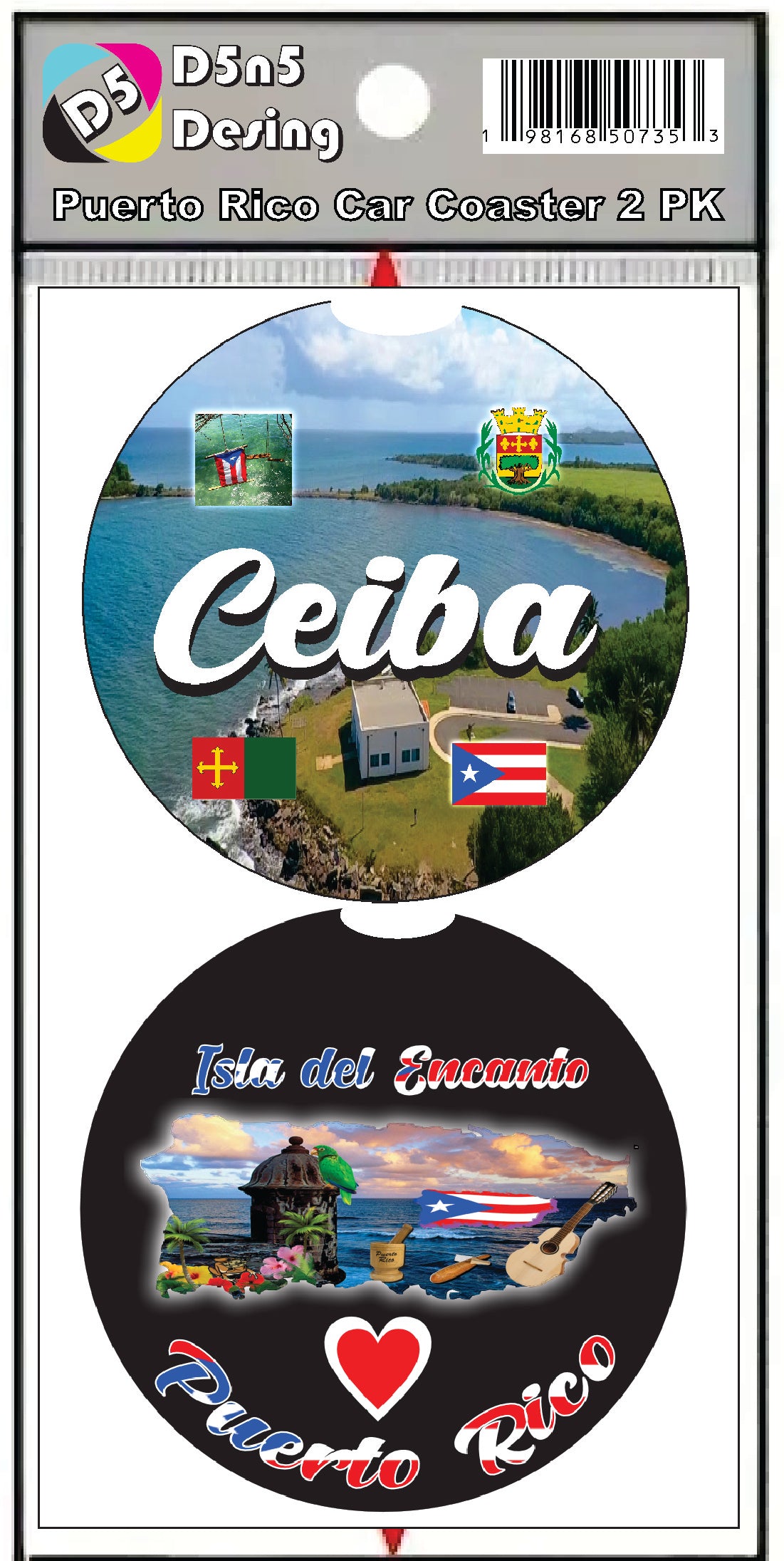 Puerto Rico and 78 Towns 2pc Rubber Car Coaster PRS