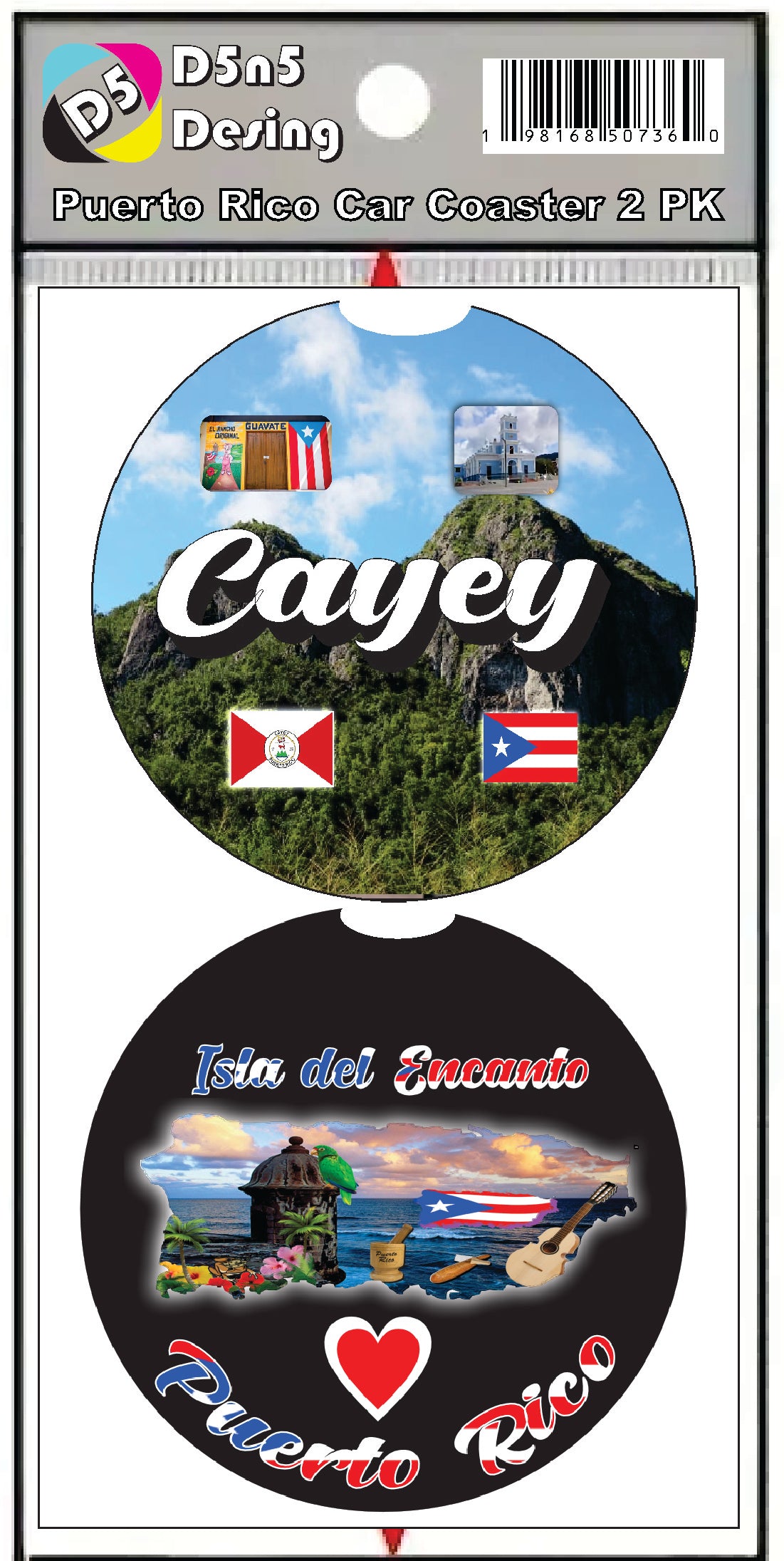 Puerto Rico and 78 Towns 2pc Rubber Car Coaster PRS