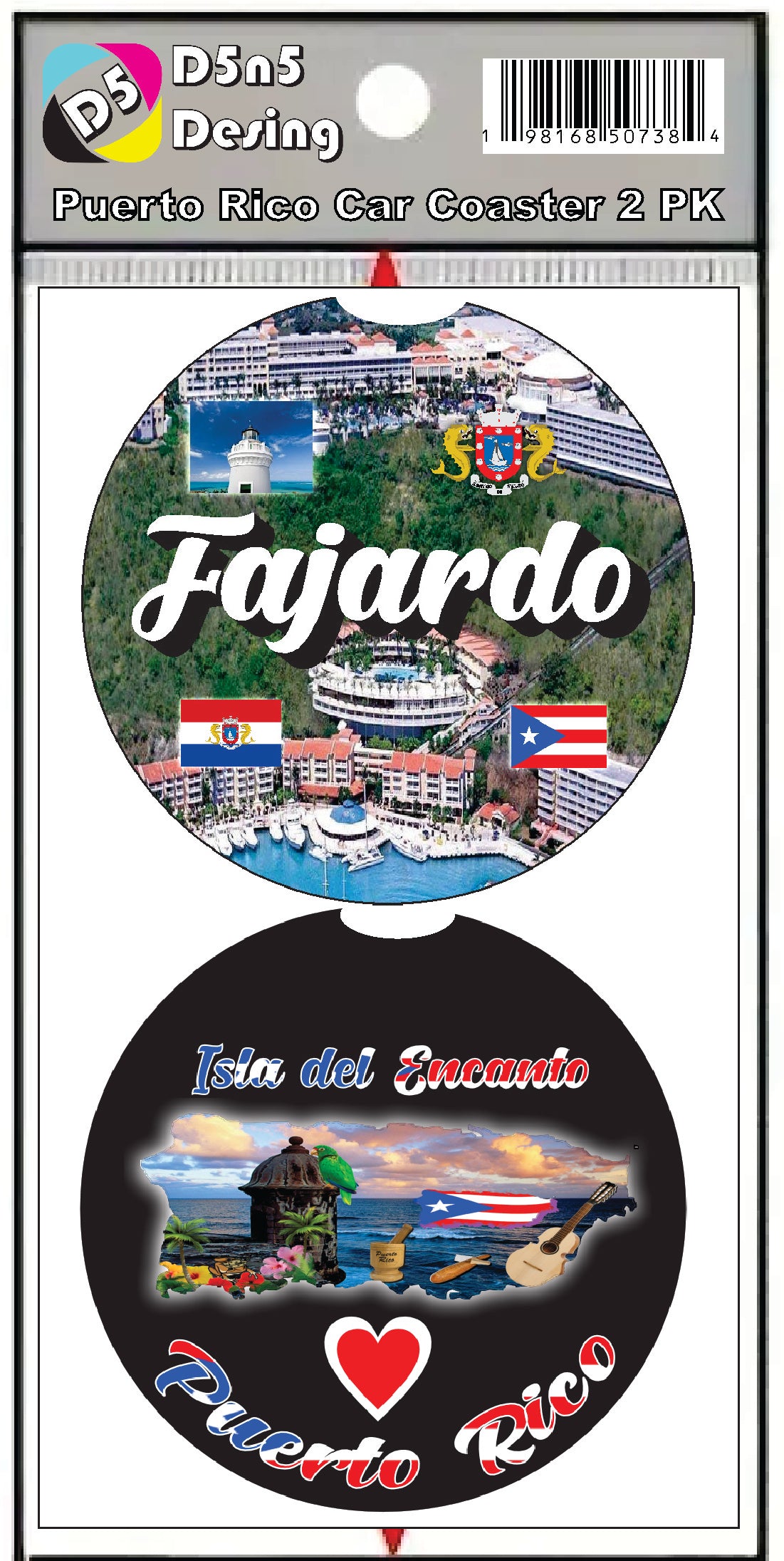 Puerto Rico and 78 Towns 2pc Rubber Car Coaster PRS