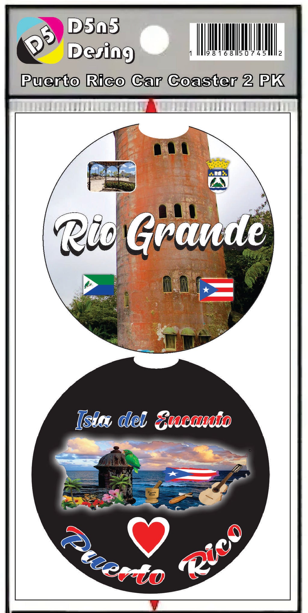 Puerto Rico and 78 Towns 2pc Rubber Car Coaster PRS