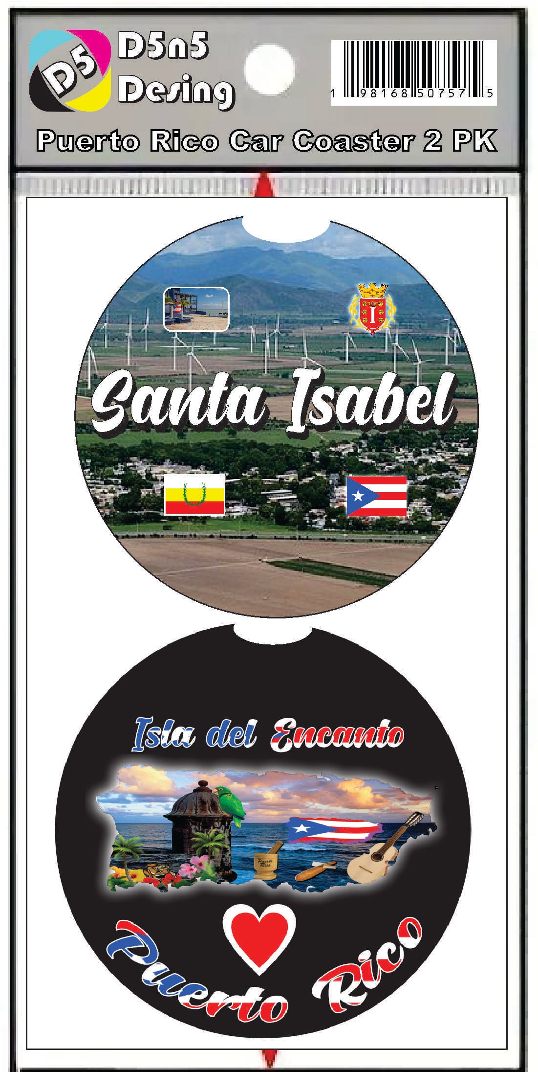 Puerto Rico and 78 Towns 2pc Rubber Car Coaster PRS