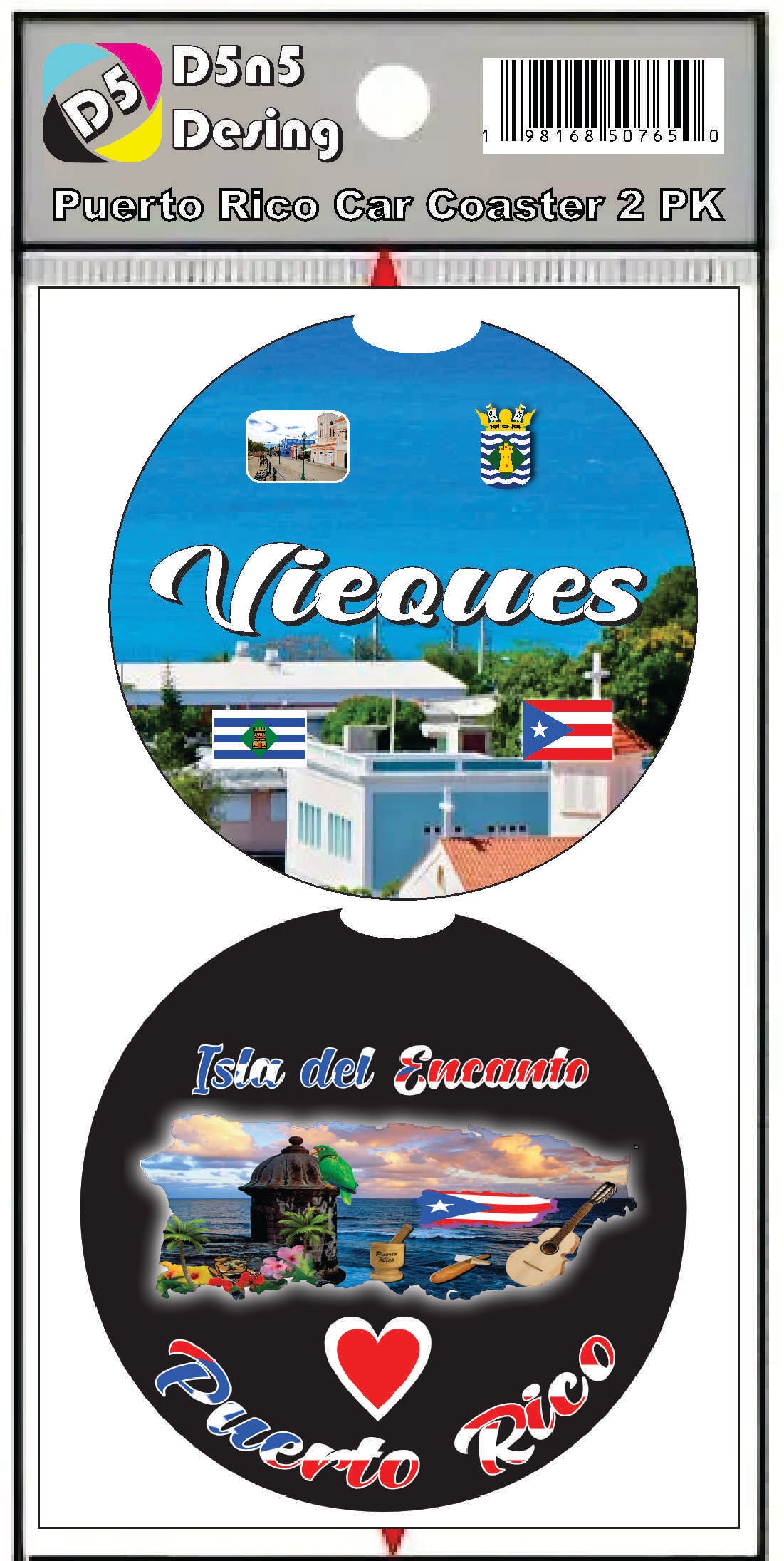 Puerto Rico and 78 Towns 2pc Rubber Car Coaster PRS