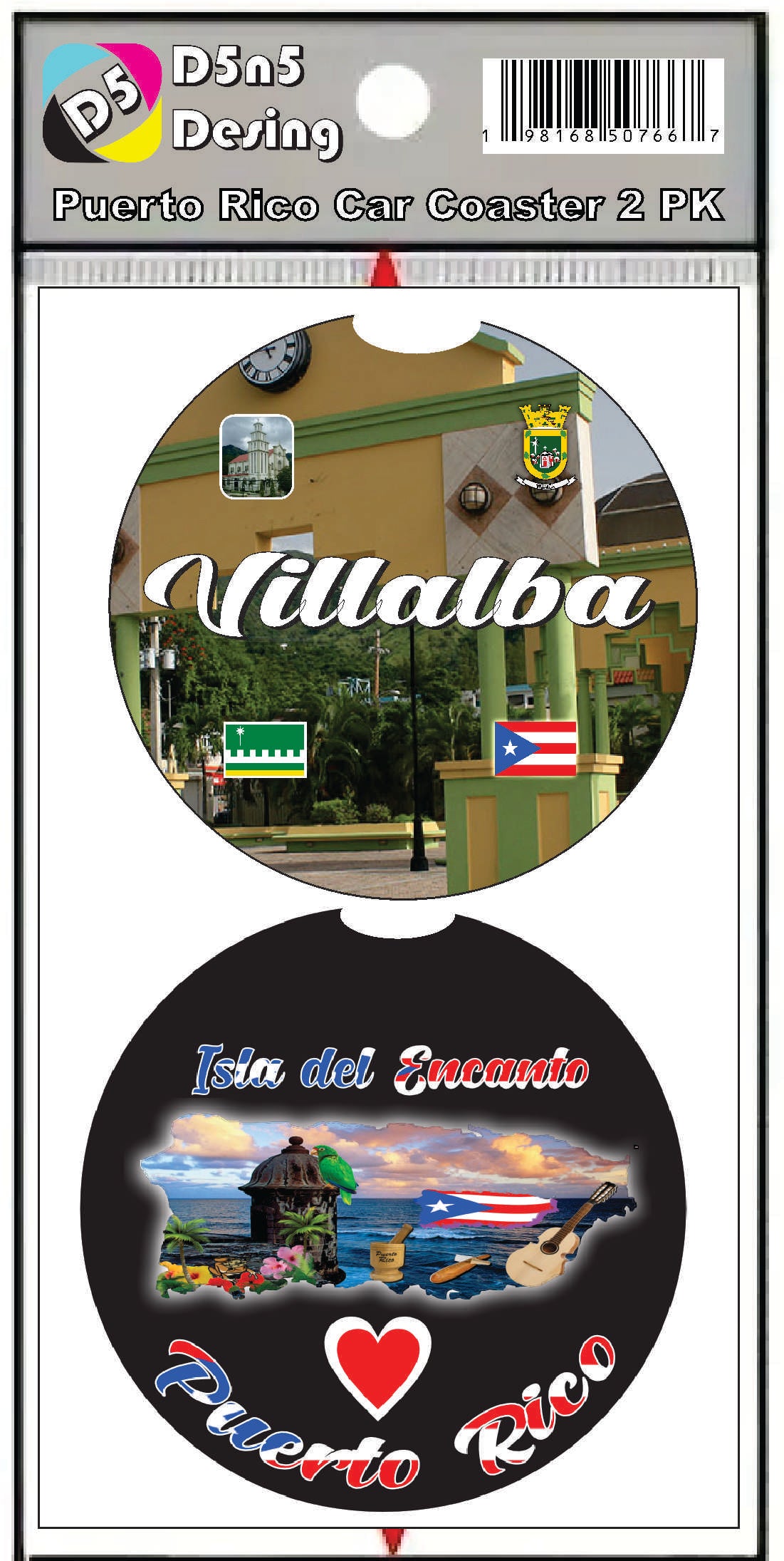 Puerto Rico and 78 Towns 2pc Rubber Car Coaster PRS