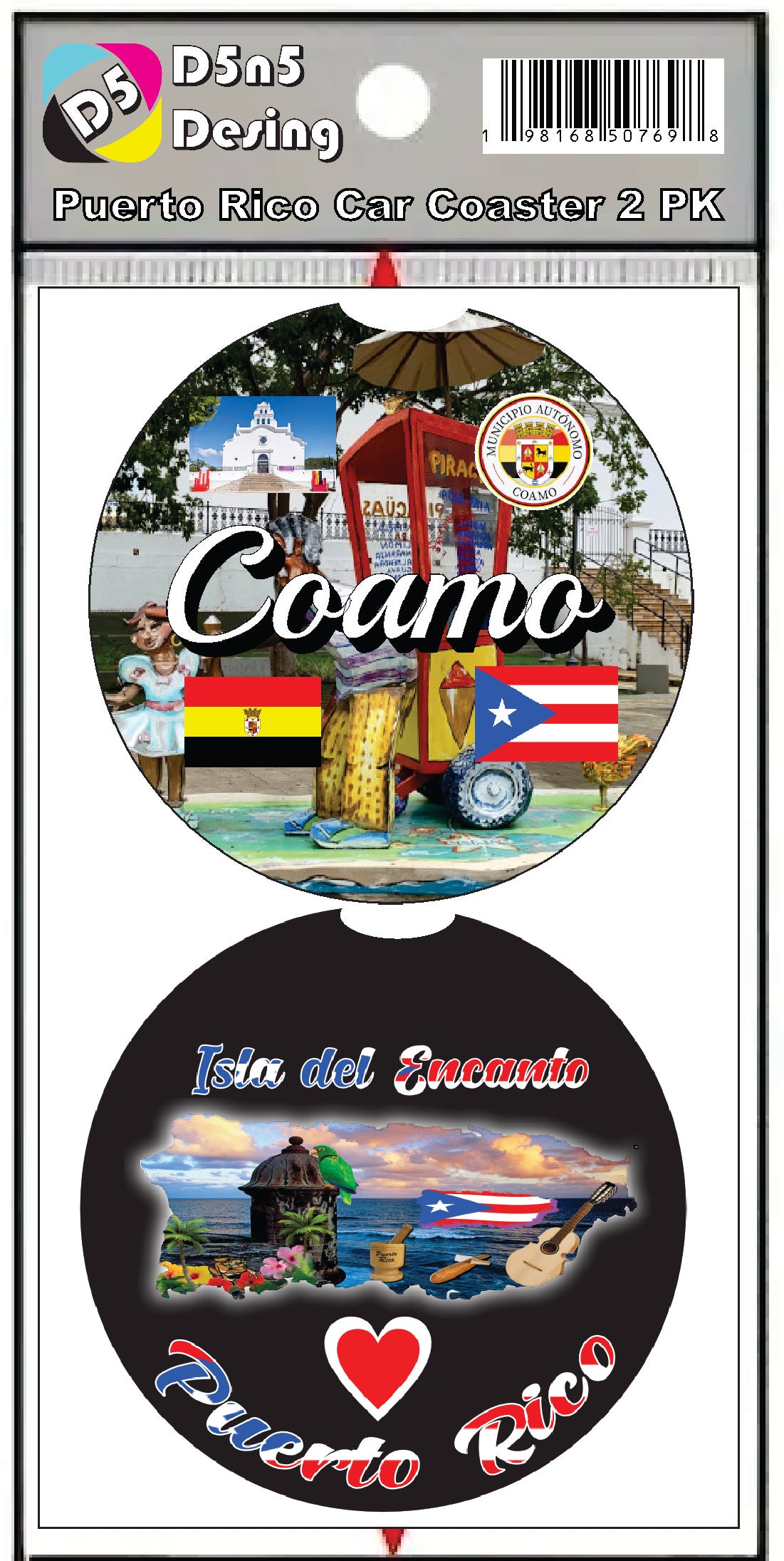 Puerto Rico and 78 Towns 2pc Rubber Car Coaster PRS