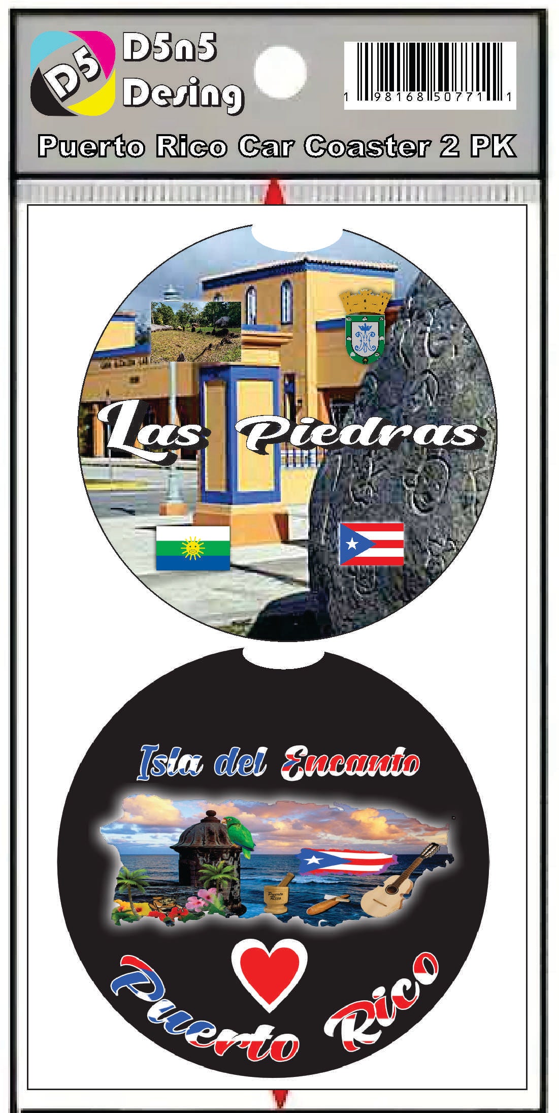 Puerto Rico and 78 Towns 2pc Rubber Car Coaster PRS