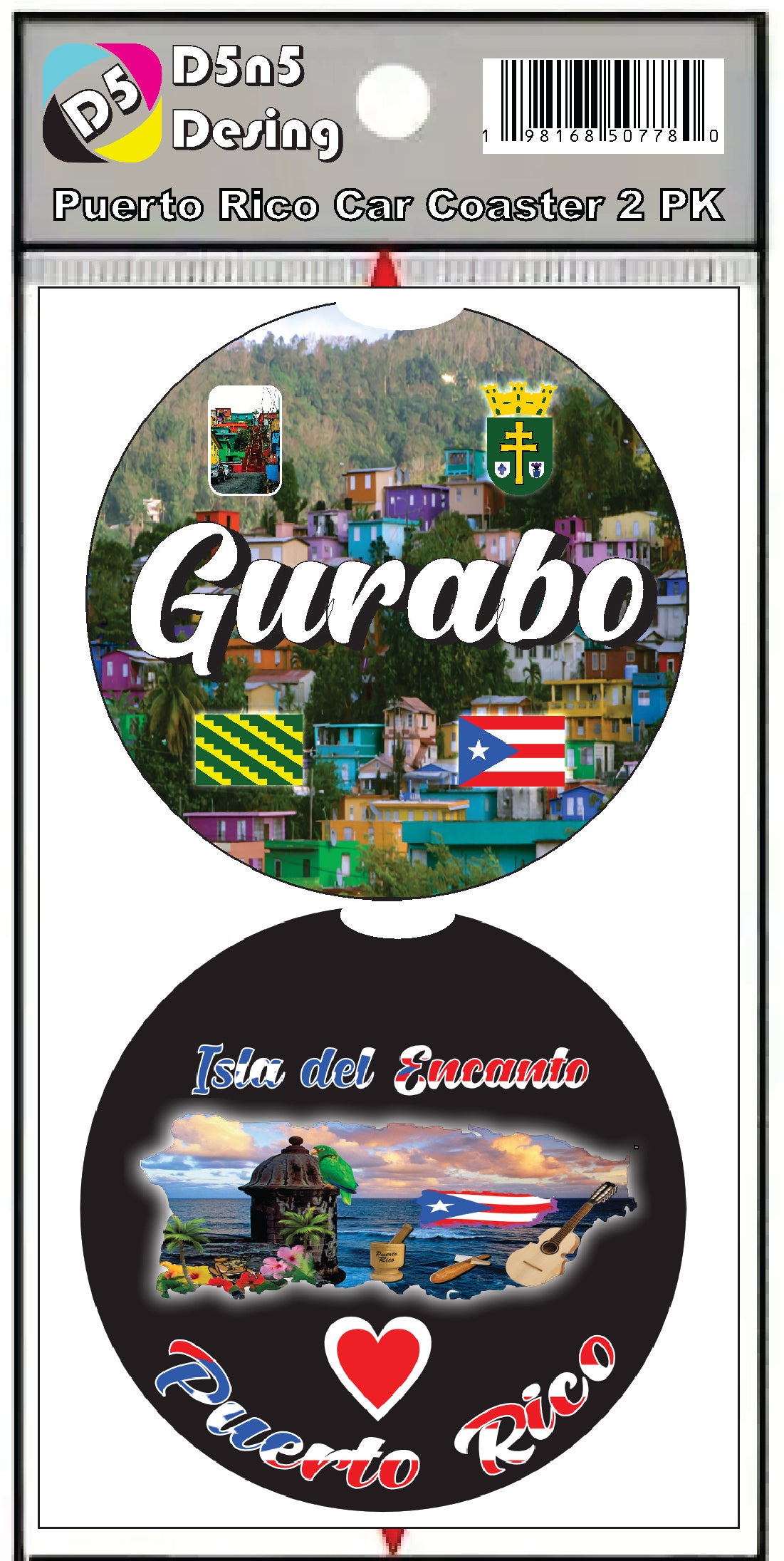 Puerto Rico and 78 Towns 2pc Rubber Car Coaster PRS