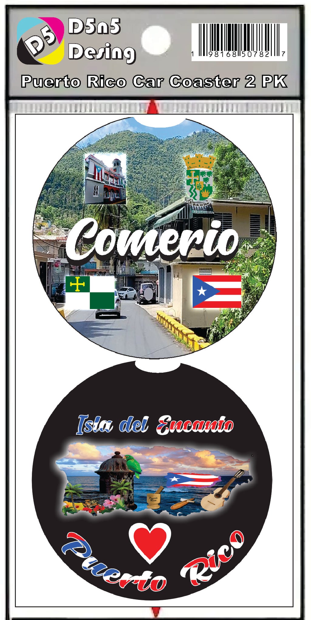 Puerto Rico and 78 Towns 2pc Rubber Car Coaster PRS