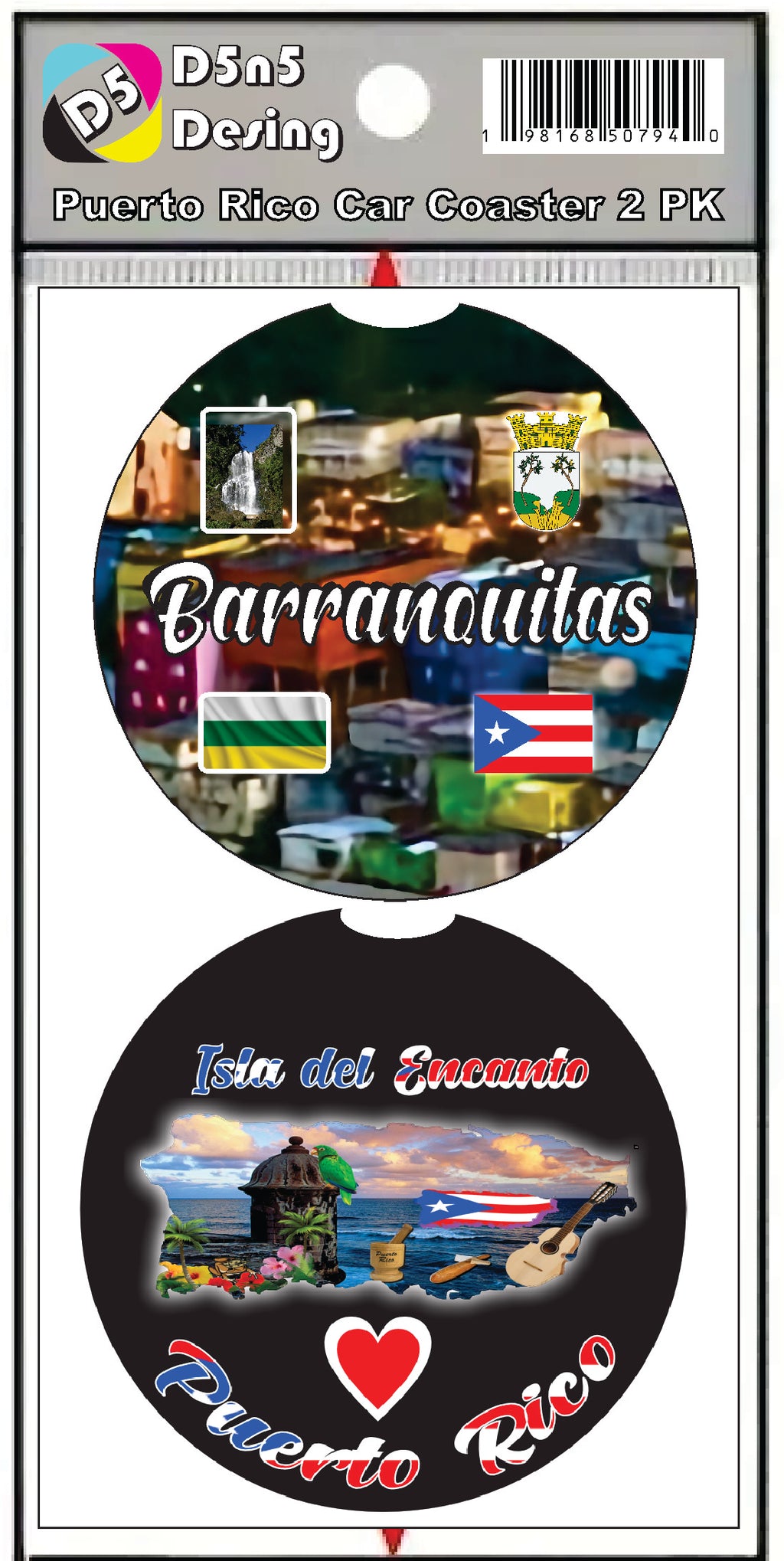 Puerto Rico and 78 Towns 2pc Rubber Car Coaster PRS