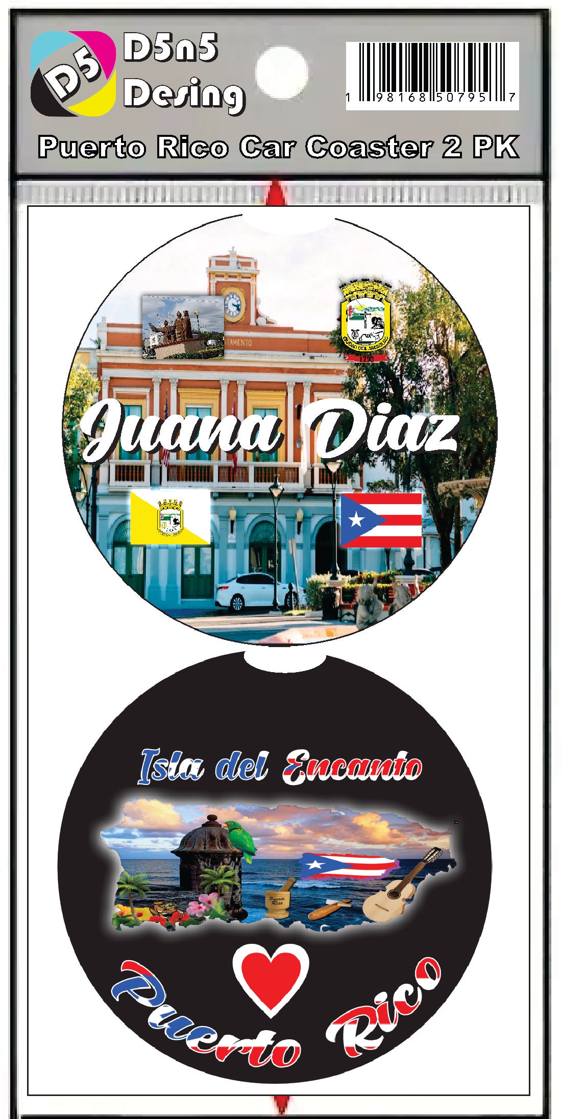 Posavasos para coche de 2 piezas de Juana Díaz / Puerto Rico