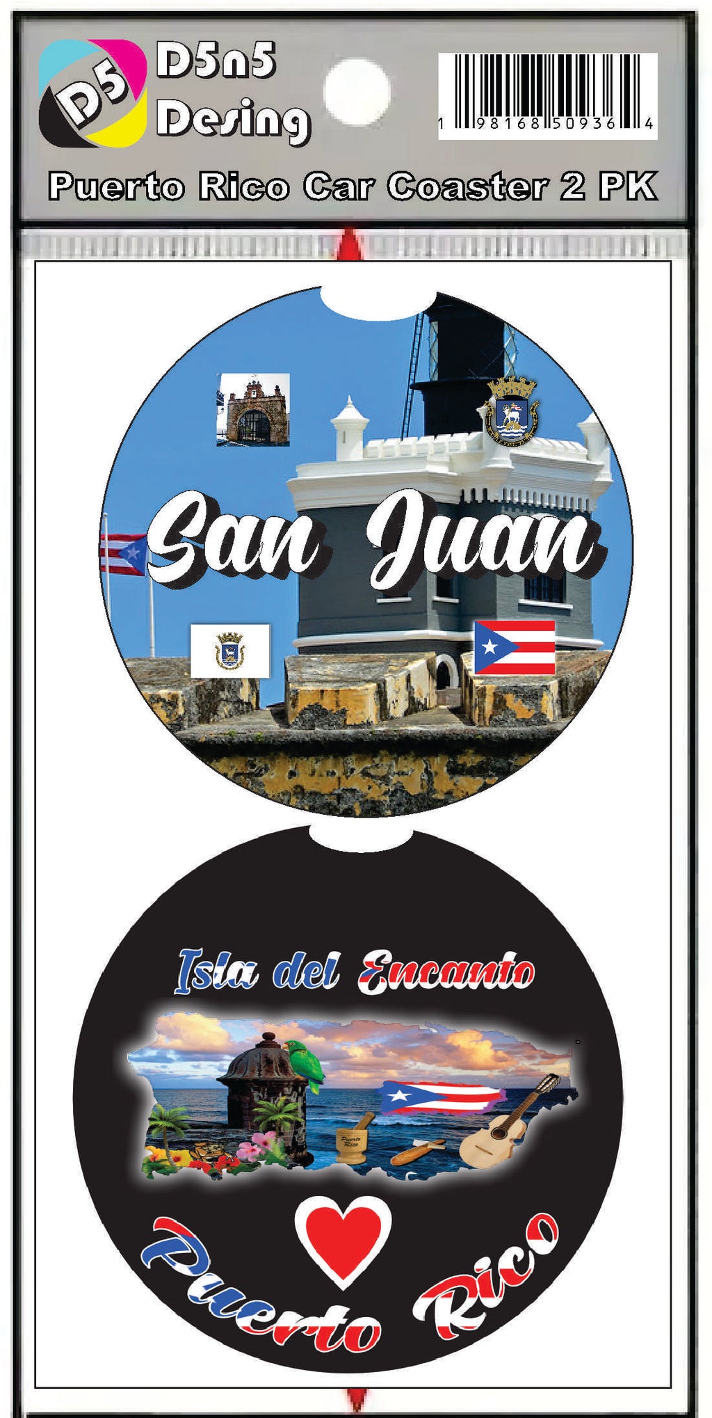 Puerto Rico and 78 Towns 2pc Rubber Car Coaster PRS