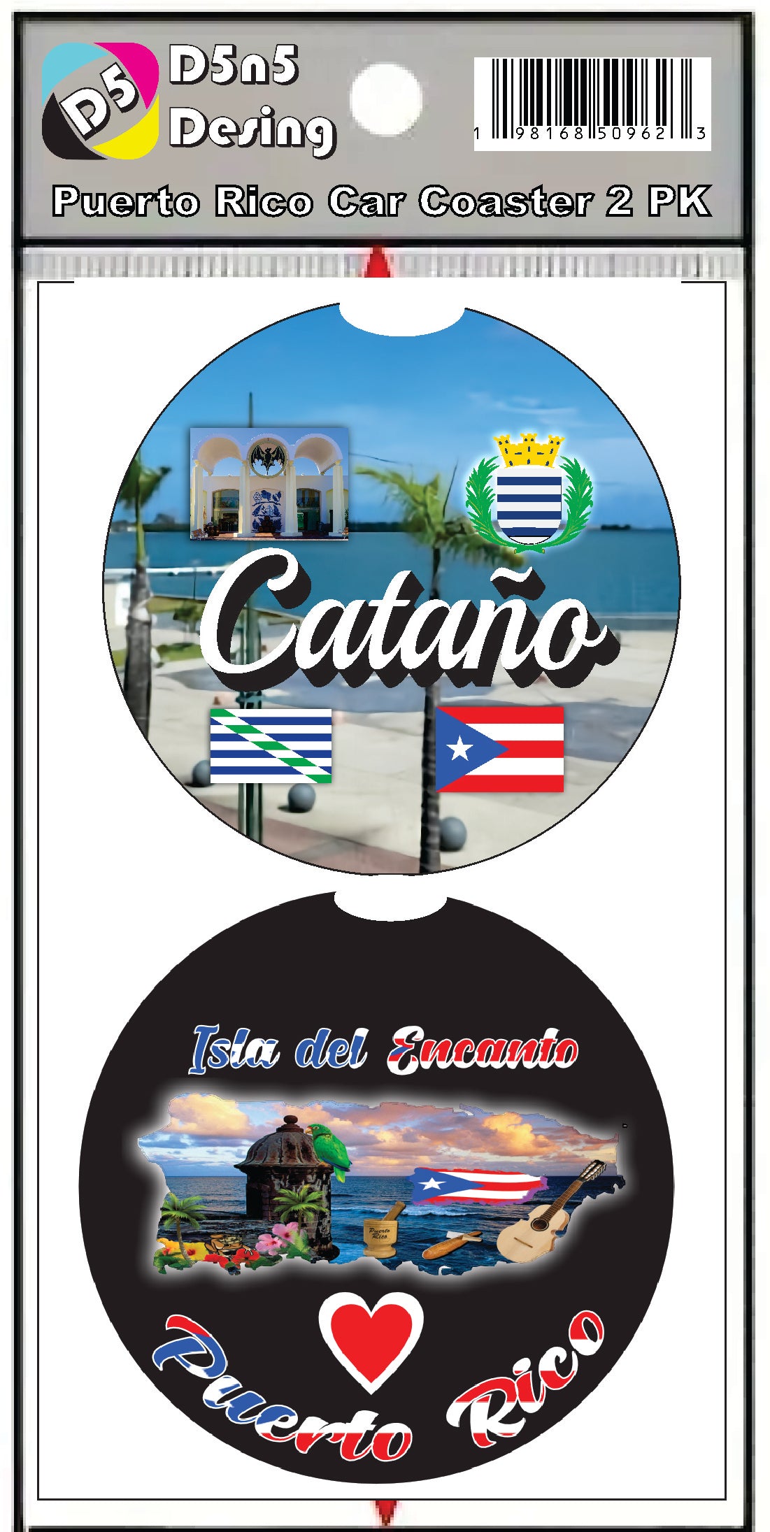 Puerto Rico and 78 Towns 2pc Rubber Car Coaster PRS