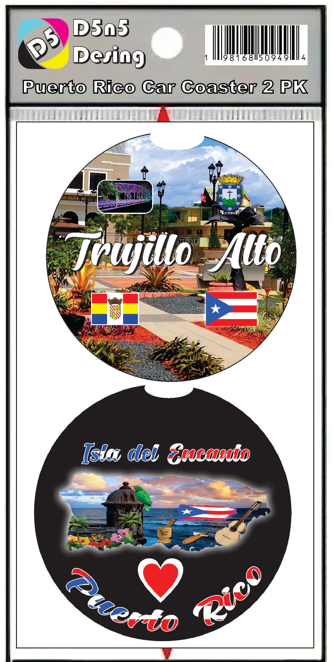 Puerto Rico and 78 Towns 2pc Rubber Car Coaster PRS
