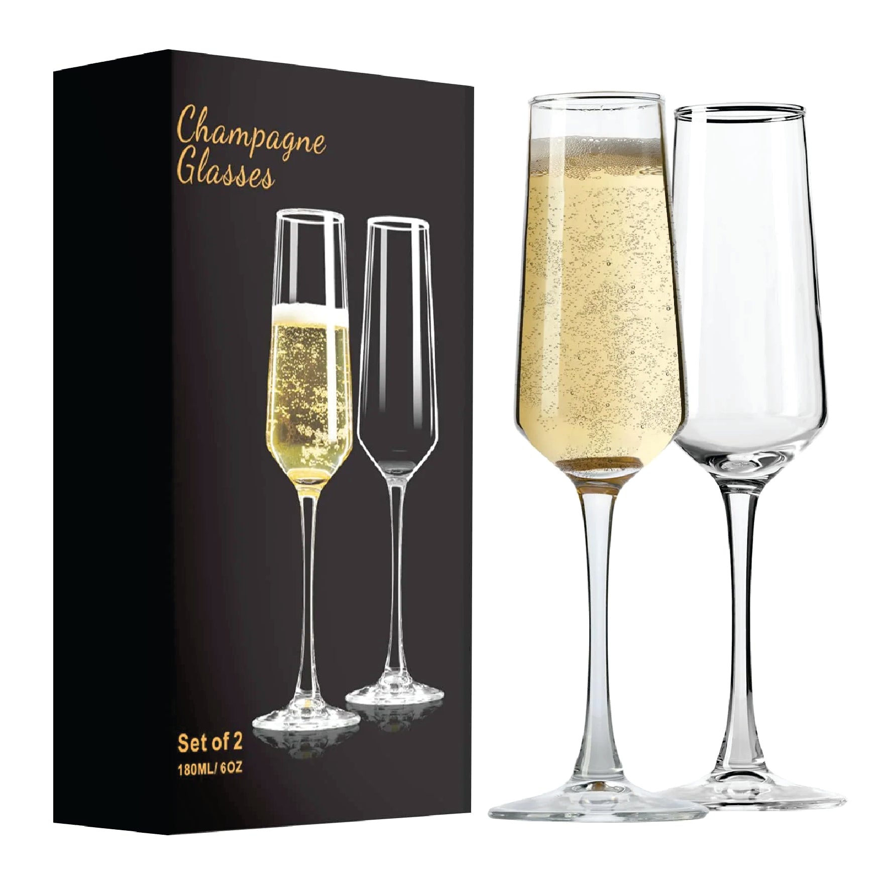 Champagne Flutes, PERSONALIZE Glass Champagne Flutes Set of 2 (8.5oz)